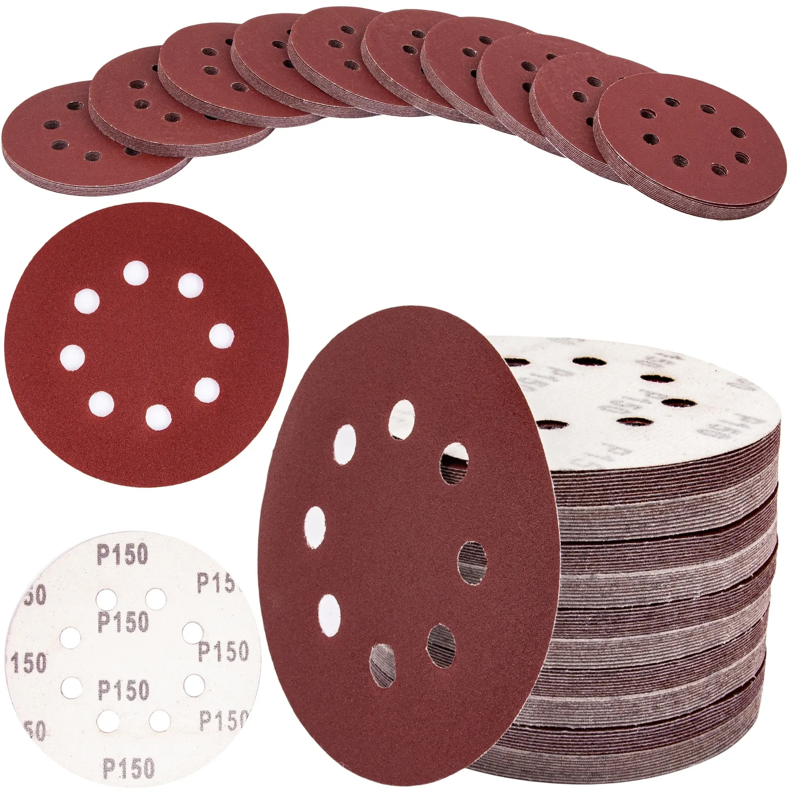 Papier ścierny na rzep krążek dysk z dziurami 125mm P150 100szt SILVER