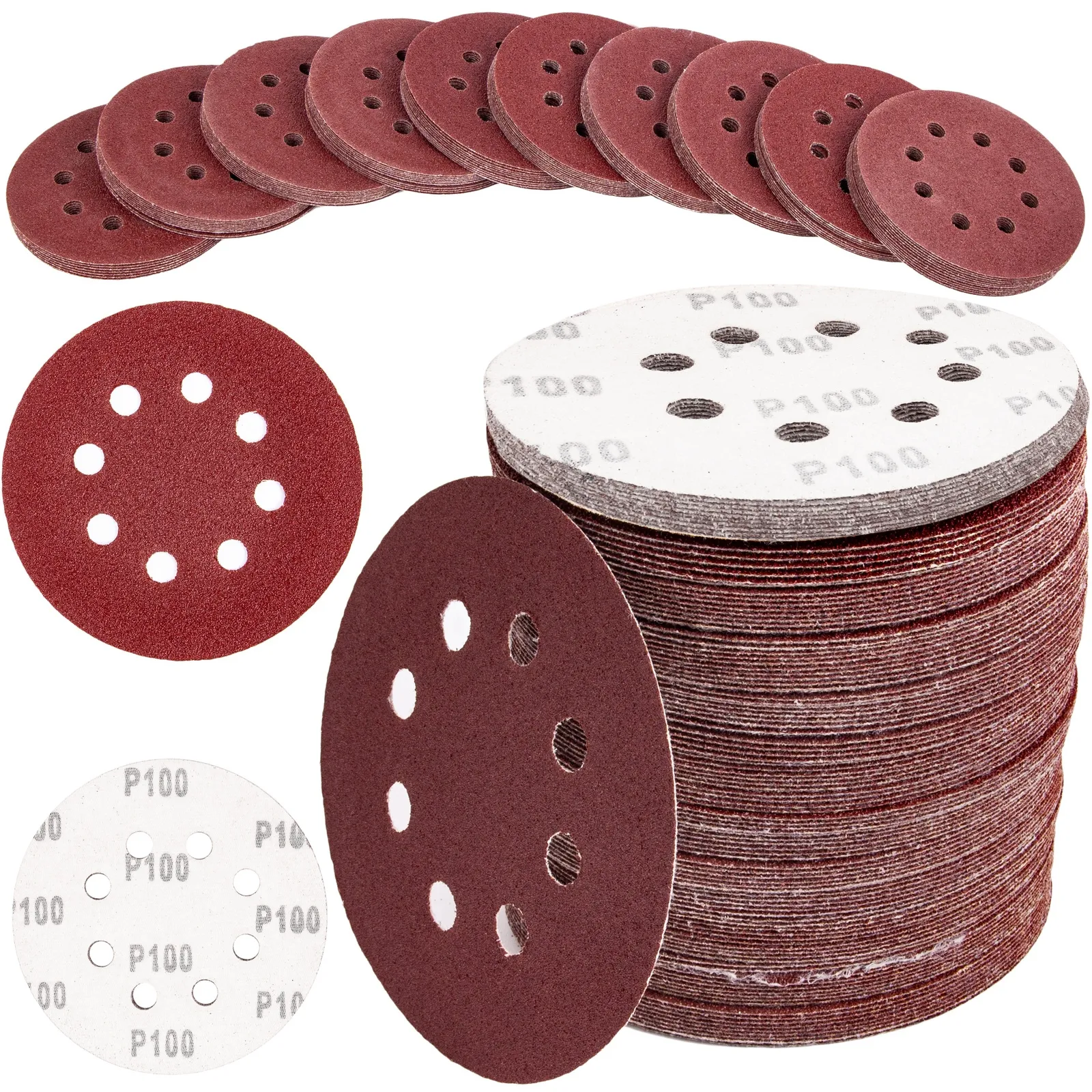 Papier ścierny na rzep krążek dysk z dziurami 125mm P100 100szt SILVER