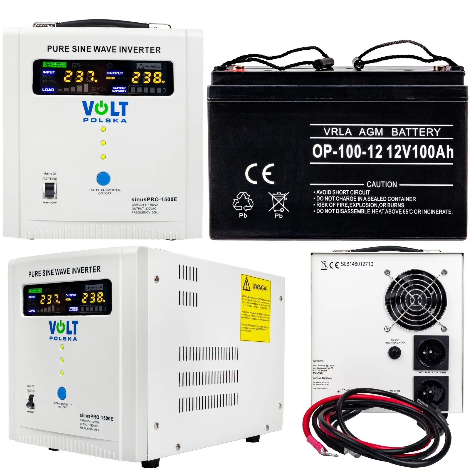 Zestaw awaryjne zasilanie przetwornica UPS 1500E 12V + Akumulator 100Ah VOLT POLSKA