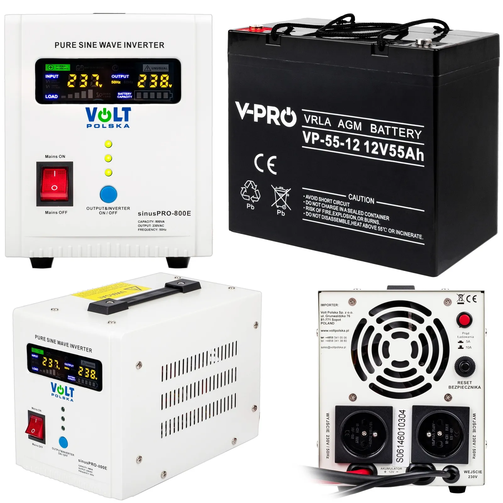 Zestaw Awaryjne Zasilanie SINUSPRO 800E + Akumulator 55Ah VOLT POLSKA