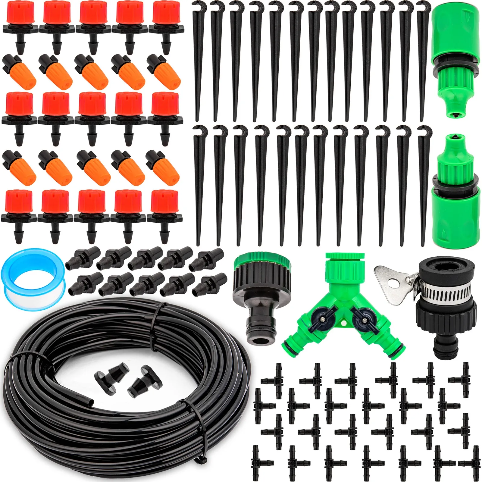 2w1 zestaw do nawadniania irygacji 96 elementów + wąż 20m (czerwony) TOOLES