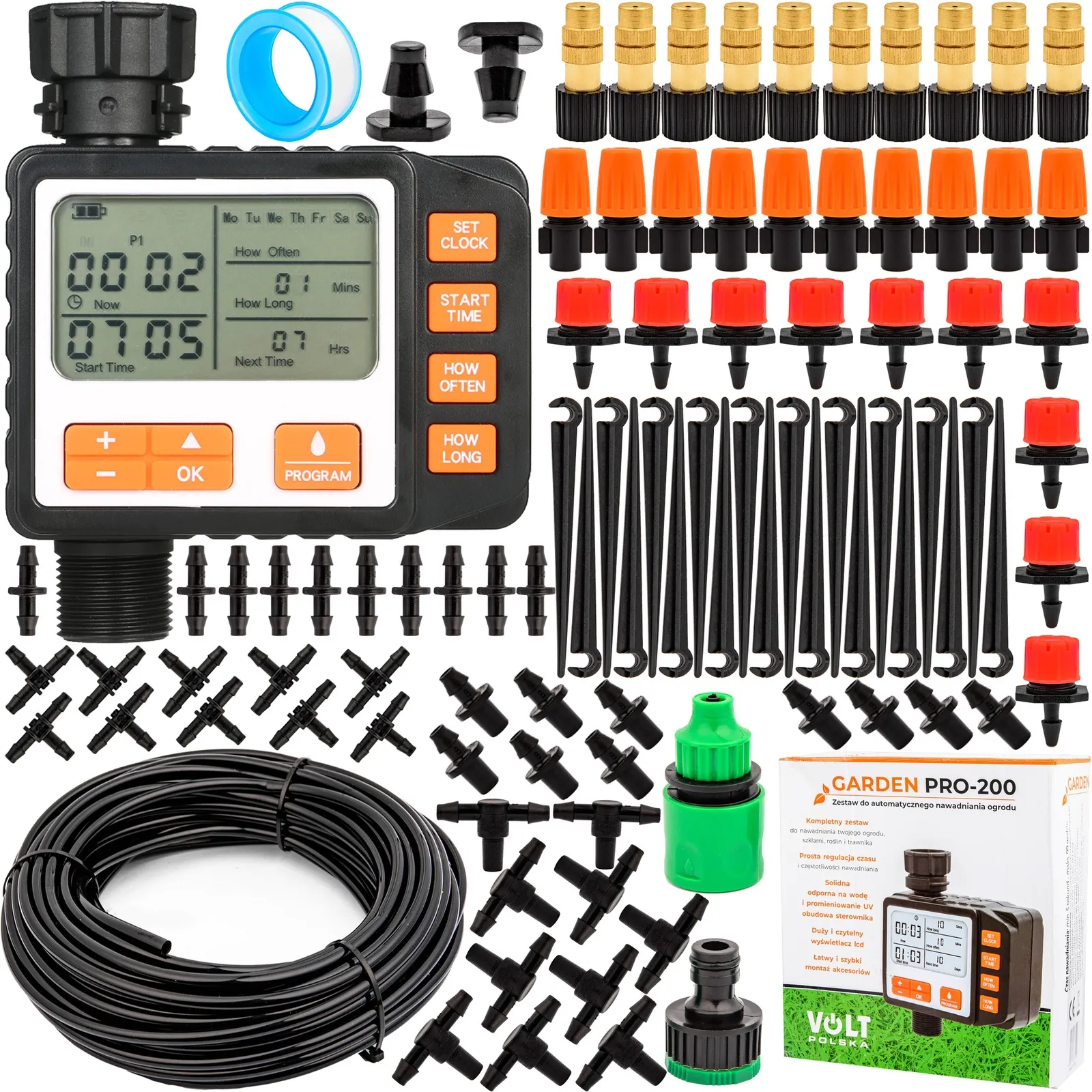 Zestaw do Nawadniania Ogrodowego Irygacji Ogrodu Szklarni GARDEN PRO-200 VOLT
