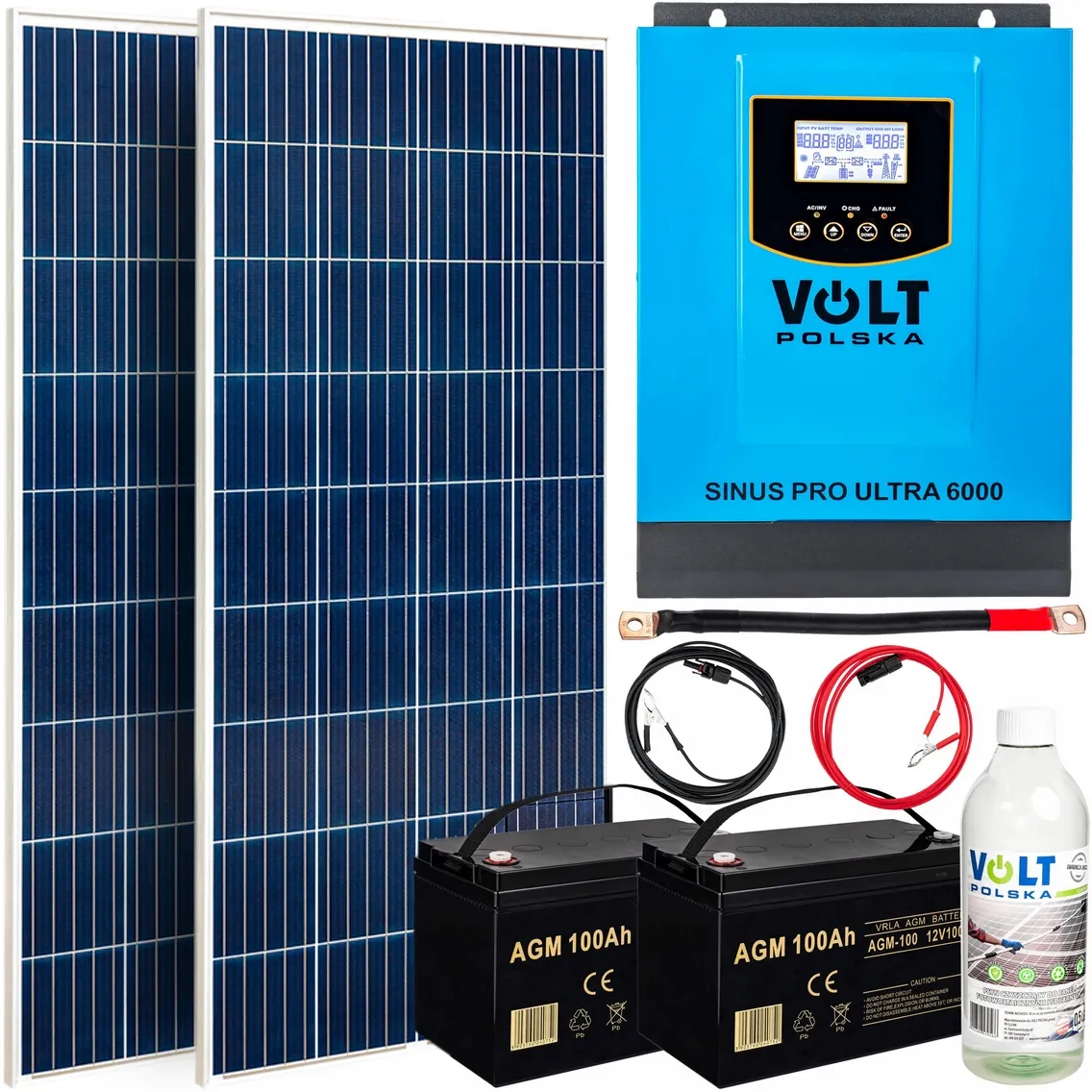 Zestaw solarny bateria słoneczna 6000W (przetwornica, 2x panel 180w, 2x akumulator) VOLT POLSKA
