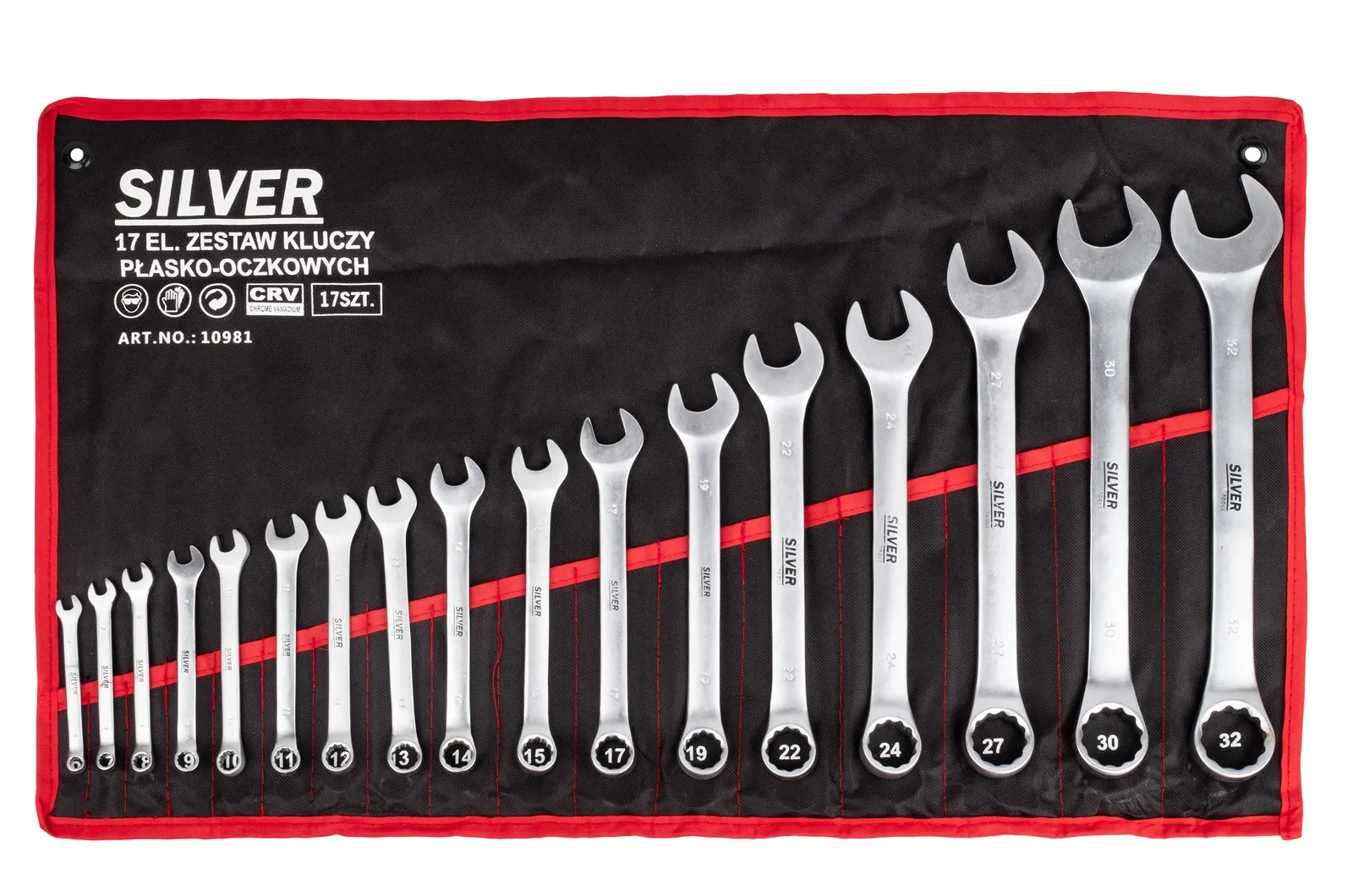 Zestaw kluczy płasko-oczkowych 6-32mm klucze 17 elem. + płachta SILVER