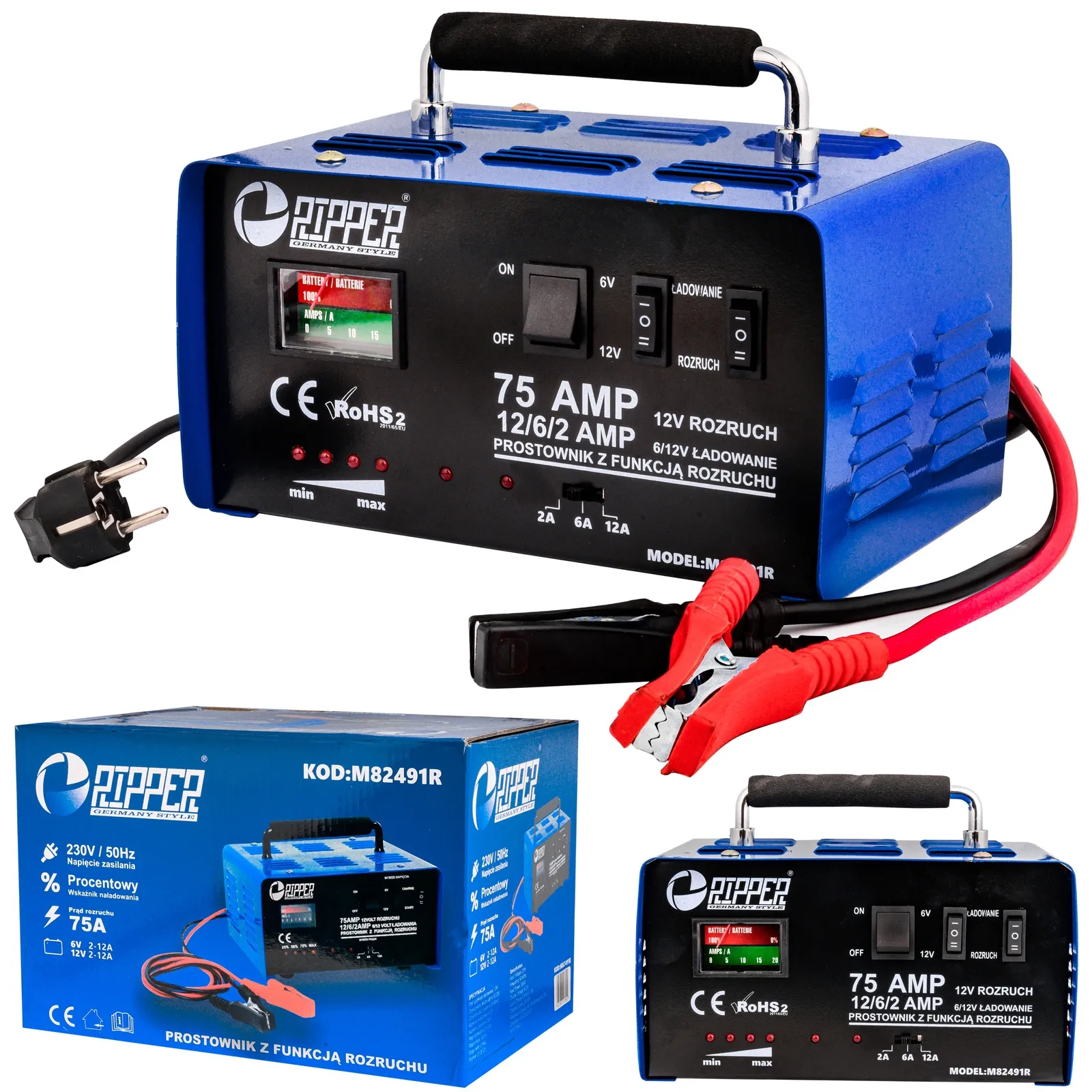 Prostownik z rozruchem 6/12V 75A do akumulatorów MAR-POL