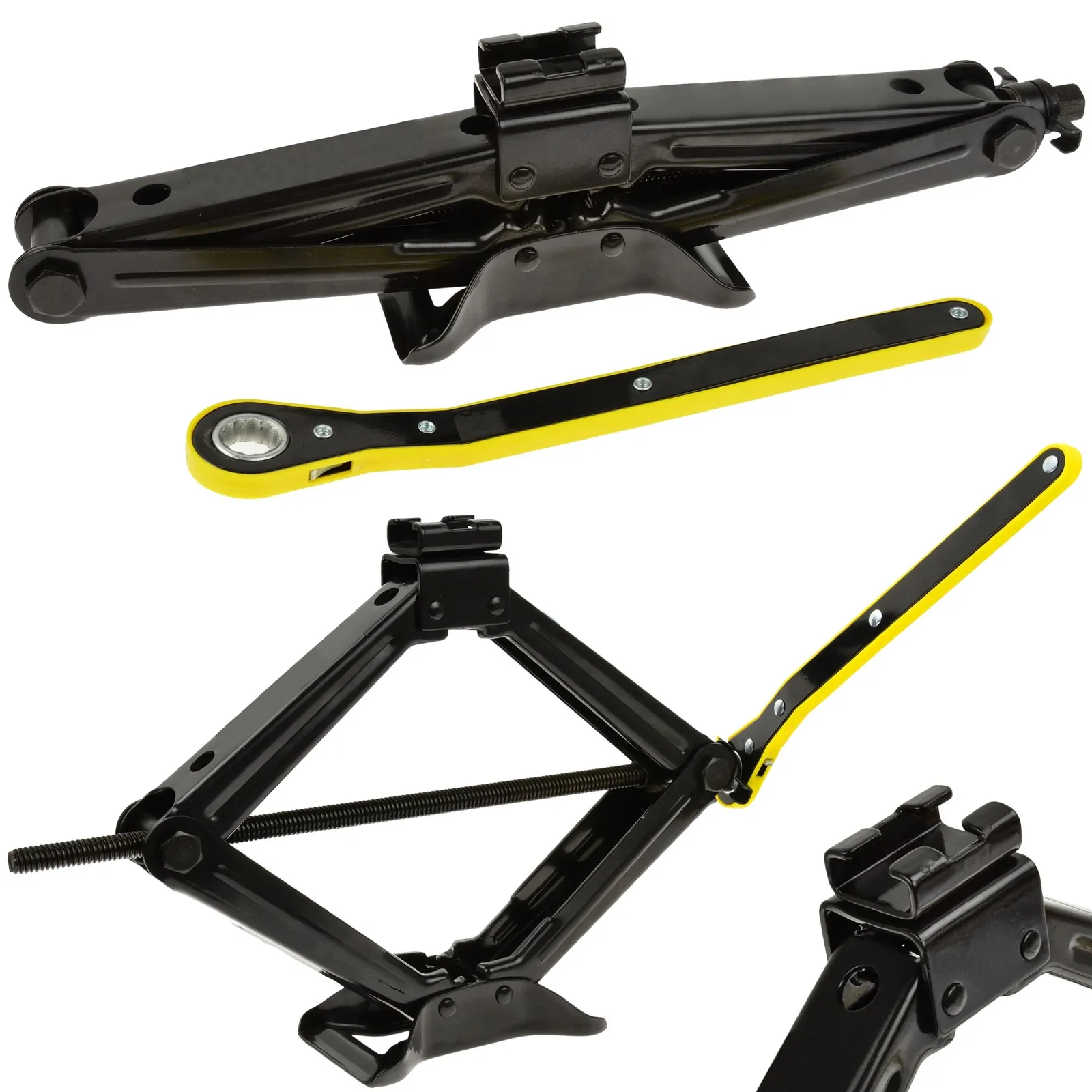 Podnośnik samochodowy lewarek trapezowy 2T z grzechotką kół FALON-TECH