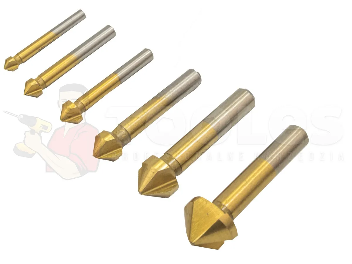 Frezy trzpieniowe HSS pogłębiacz stożkowy do metalu 6elem Złote SILVER