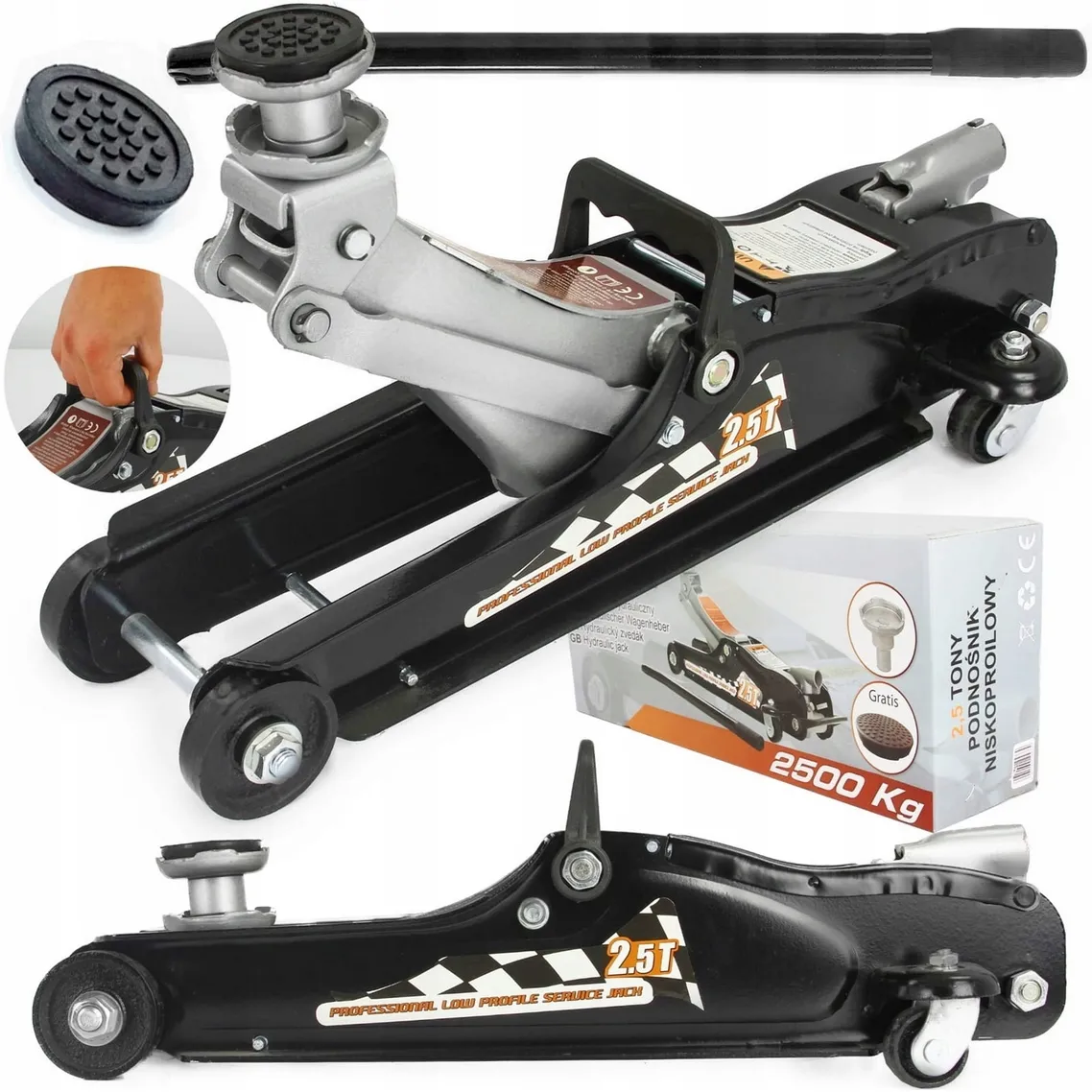 Podnośnik samochodowy hydrauliczny żaba niskoprofilowy 2.5T +Głowica +Guma