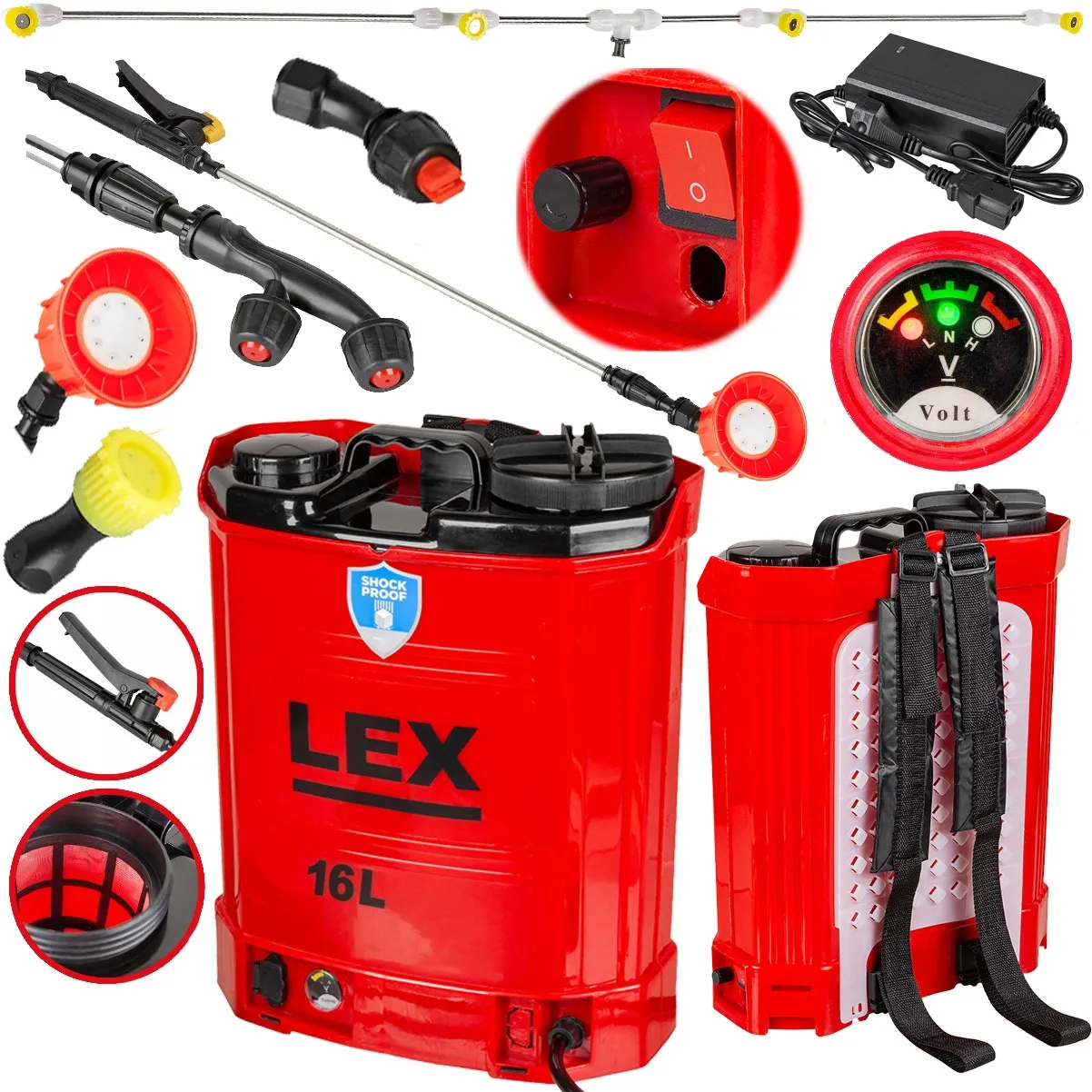Opryskiwacz Ciśnieniowy Plecakowy Akumulatorowy 16L 12V (5 dysz) LEX