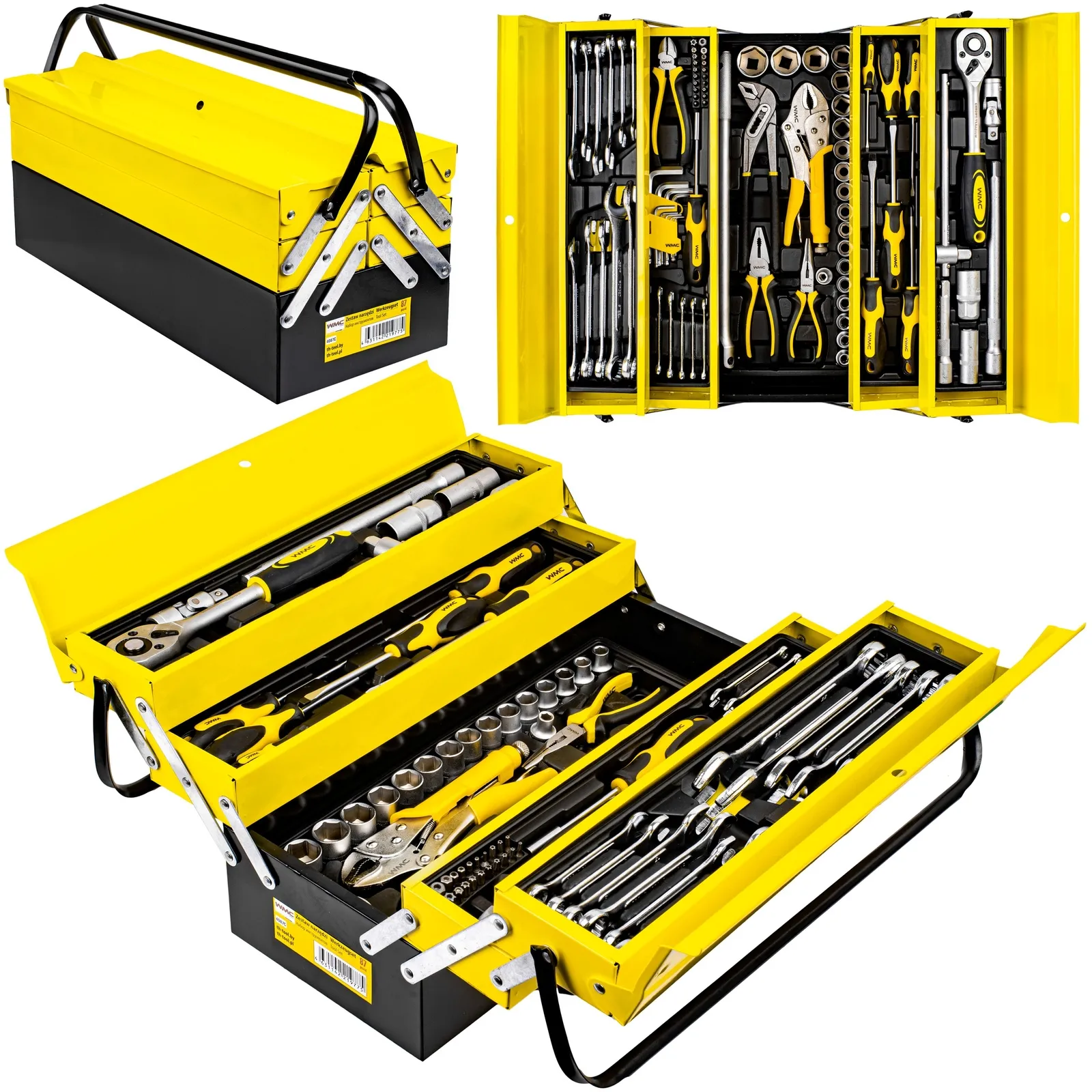 Skrzynka narzędziowa metalowa + zestaw kluczy narzędzi 87el. WMC