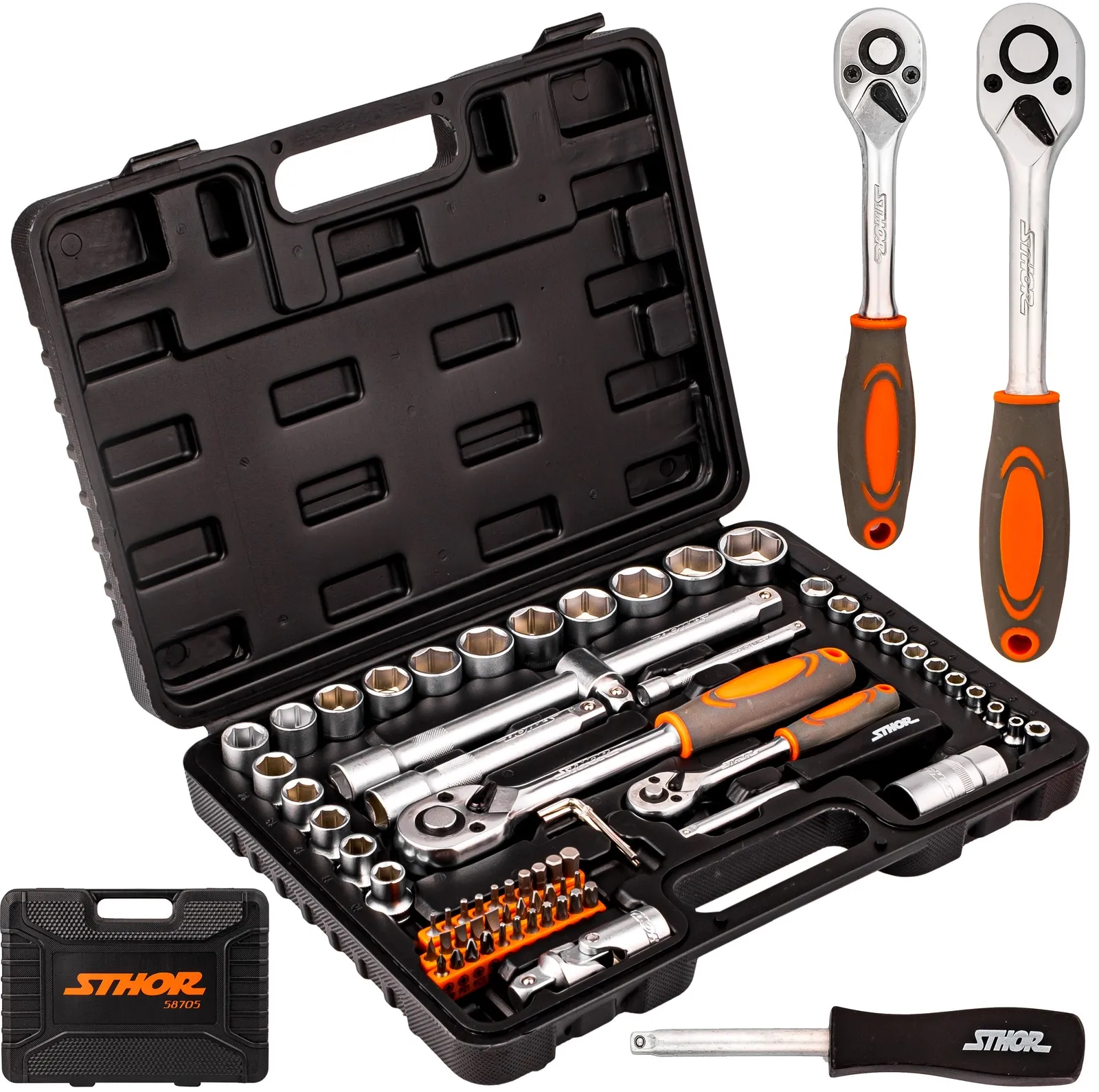 Klucze nasadowe 1/4" 1/2" 72 elementy STHOR 58705 YATO