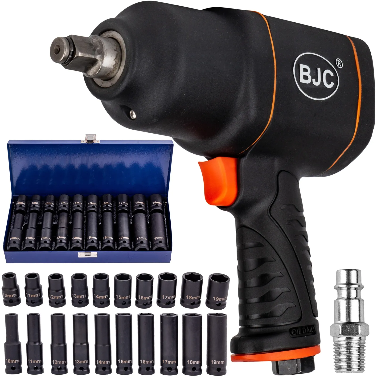 Klucz udarowy pneumatyczny kompozytowy 1/2" 1600Nm BJC + Nasadki 10-19mm 20szt.