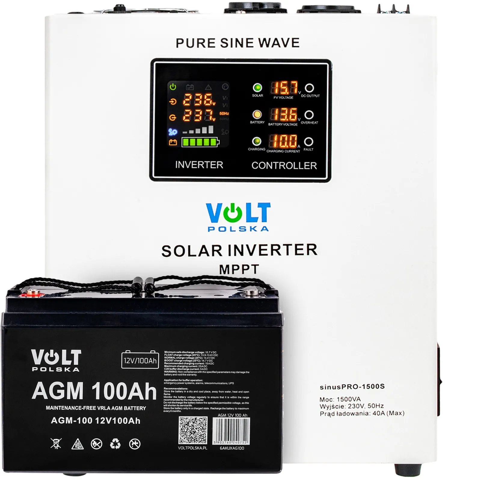 Zestaw awaryjne zasilanie przetwornica UPS 1500S 12V + Akumulator 100Ah VOLT POLSKA