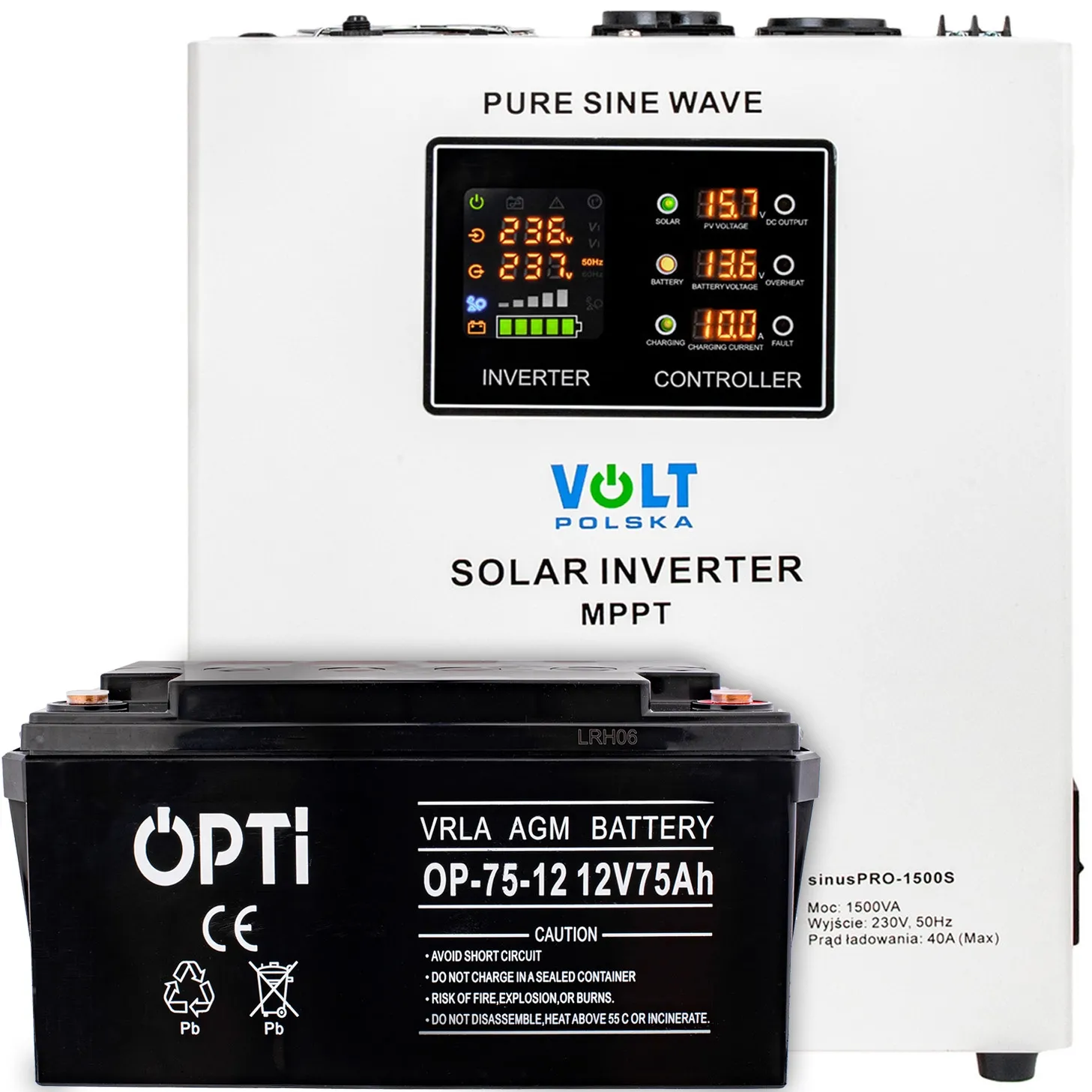 Zestaw awaryjne zasilanie przetwornica UPS 1500S 12V + Akumulator 75Ah VOLT POLSKA