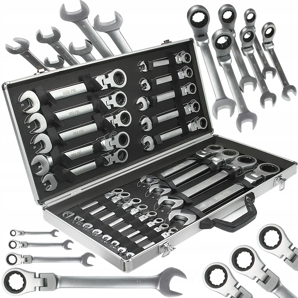 Klucze Płasko Oczkowe z Grzechotką Łamane 22el 6-32 Zestaw FALON-TECH