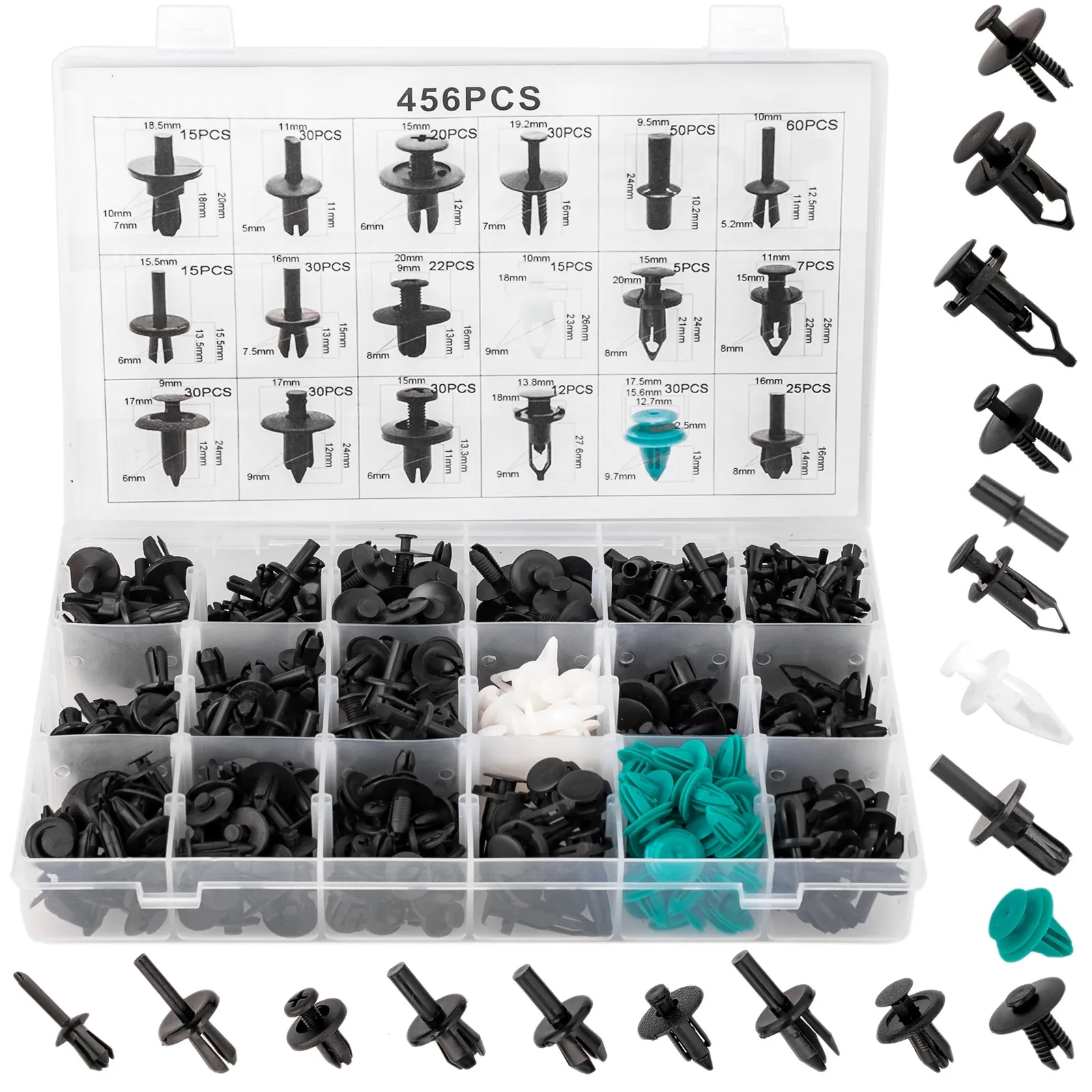 Spinki i kołki samochodowe 456 szt sortownik GEKO