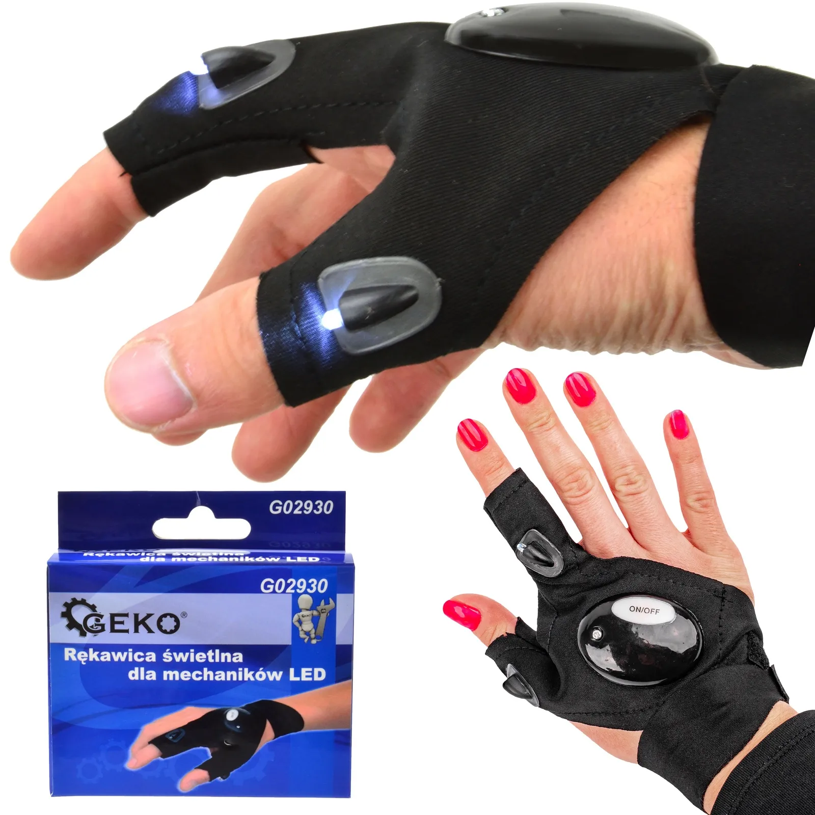 Rękawica świetlna LED warsztatowa dla mechaników GEKO