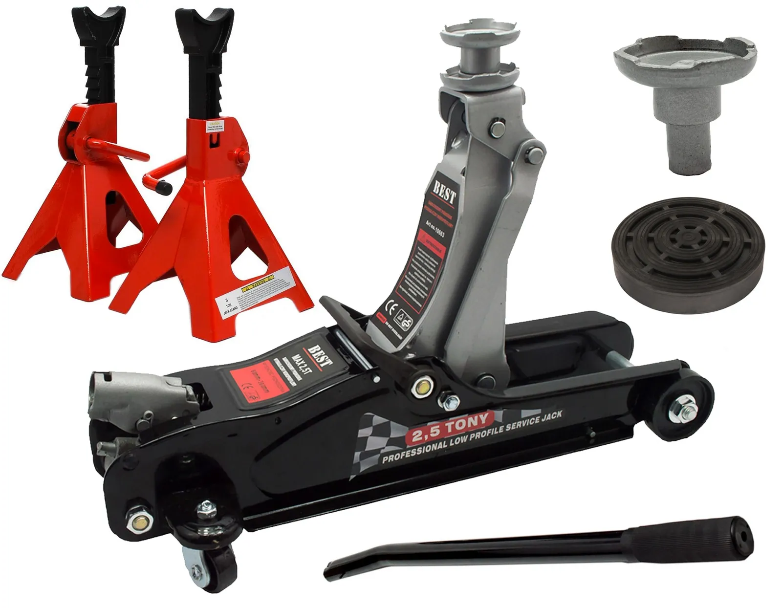 Podnośnik samochodowy żaba niskoprofilowy 2.5T +Kobyłki 3T +Guma