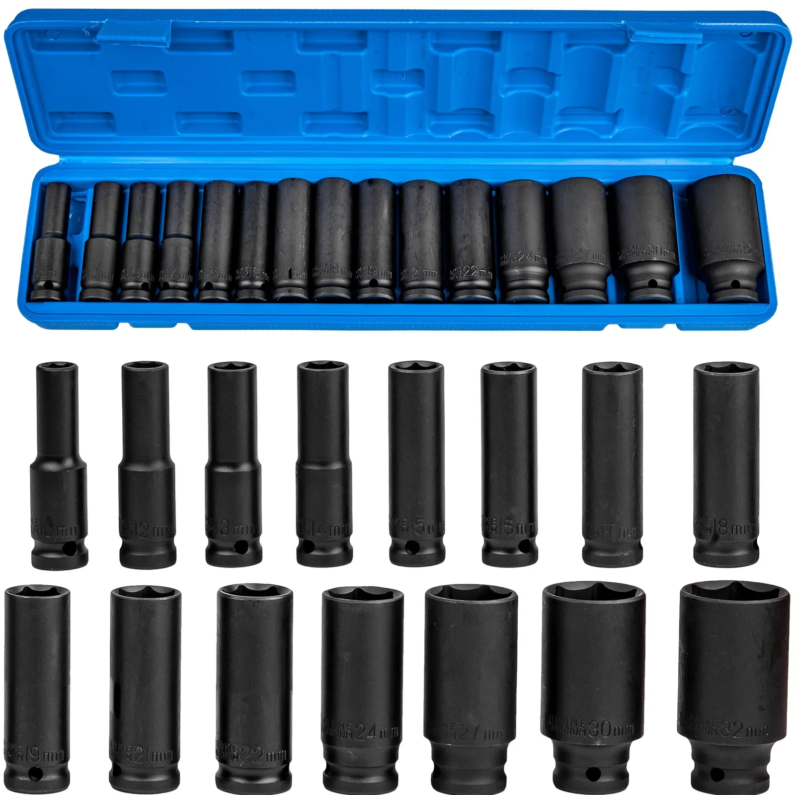 Sześciokątne nasadki udarowe 1/2" 10-32mm 15el