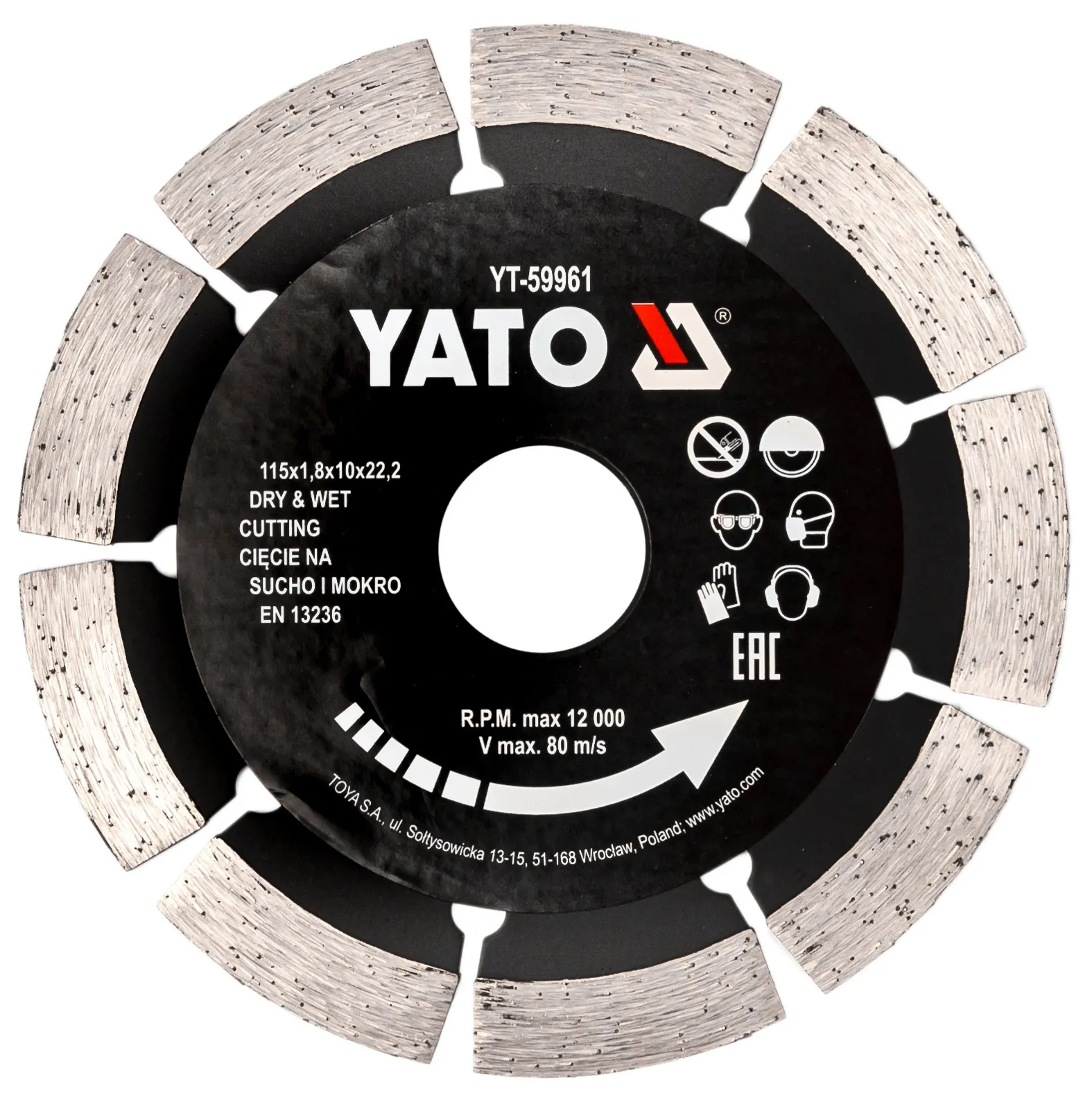 Tarcza diamentowa do betonu 115x1,8x10x22,2 YATO