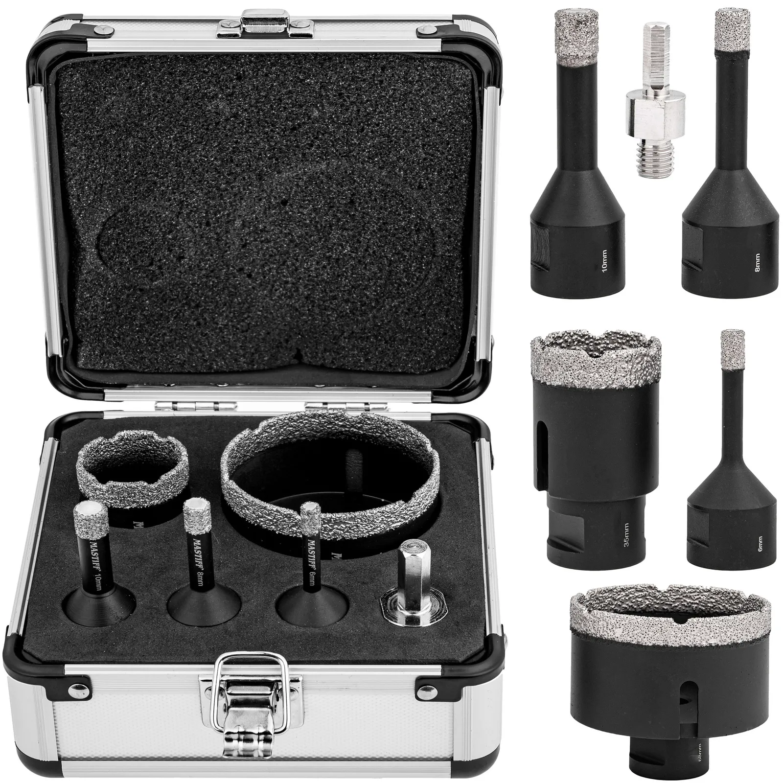 Otwornice diamentowe 6-68 mm (otwornica do gresu) zestaw 6 el + metalowa walizka FALON-TECH