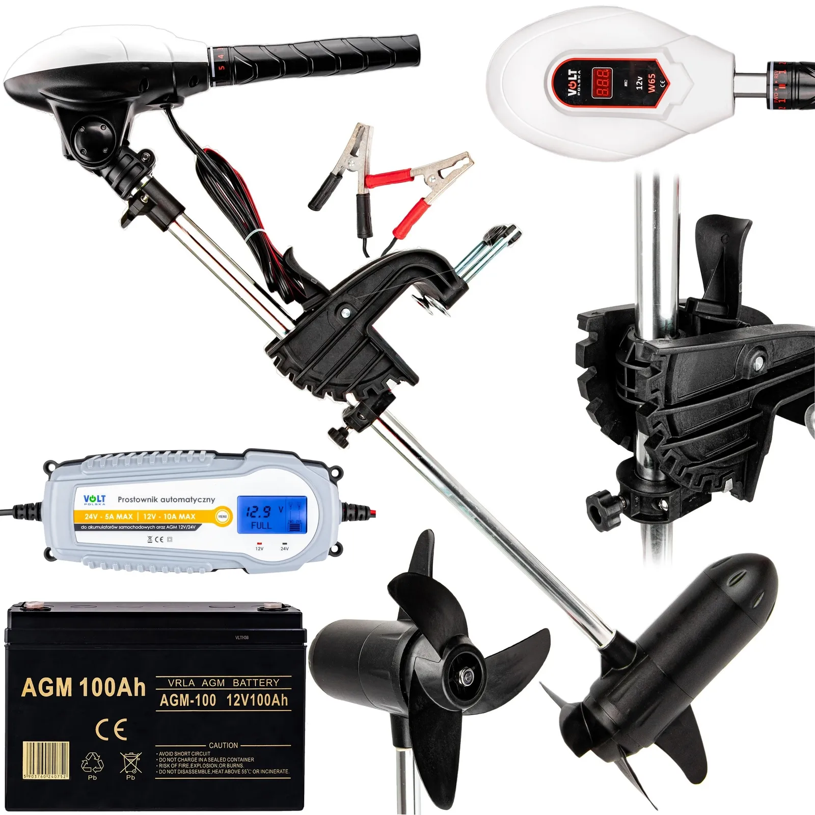 Silnik zaburtowy elektryczny 770W 70LBS z akumulatorem 100AH i prostownikiem 10A VOLT POLSKA