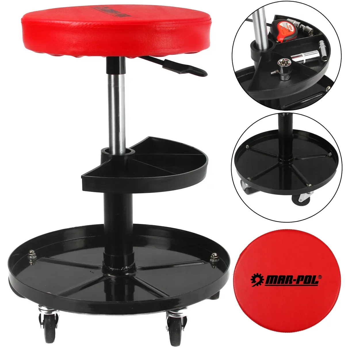 Stołek warsztatowy obrotowy z półką MAR-POL