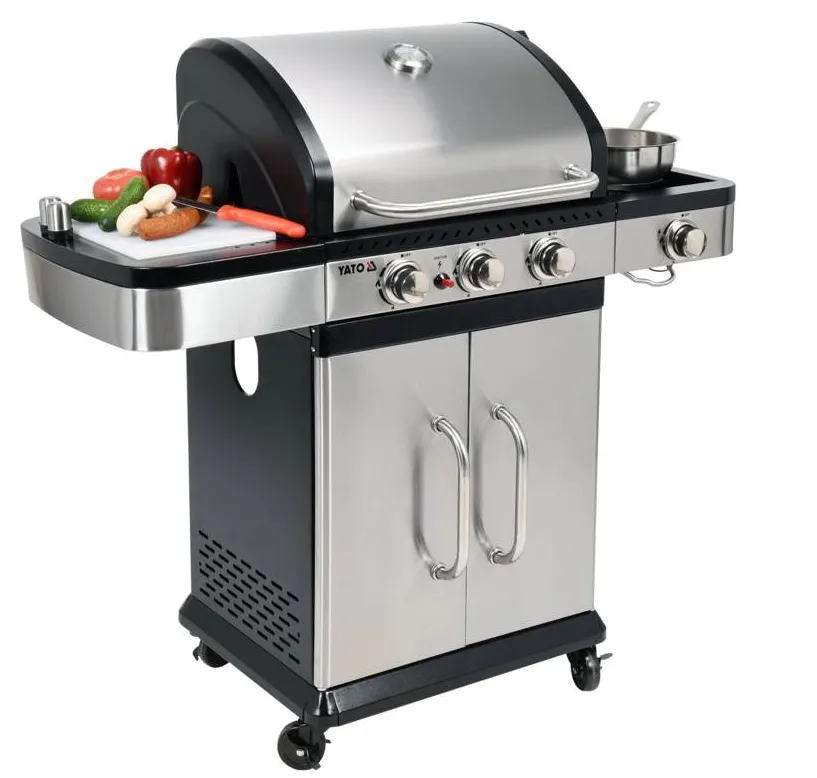 Grill ogrodowy gazowy 3+1 szafka pokrywa inox stal nierdzewna 11,2 KW YATO