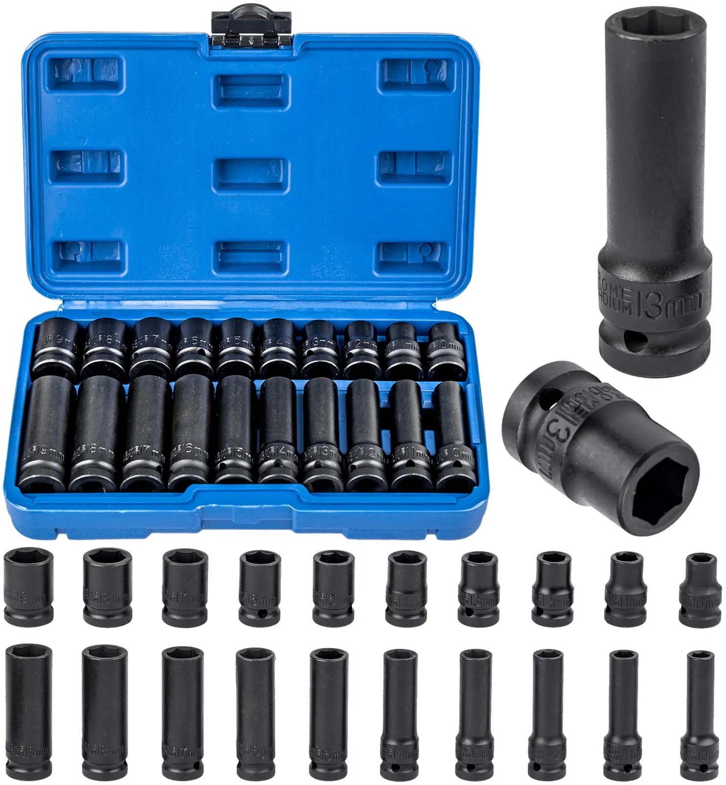 Sześciokątne nasadki udarowe 1/2" 10-19mm 20el FALON-TECH