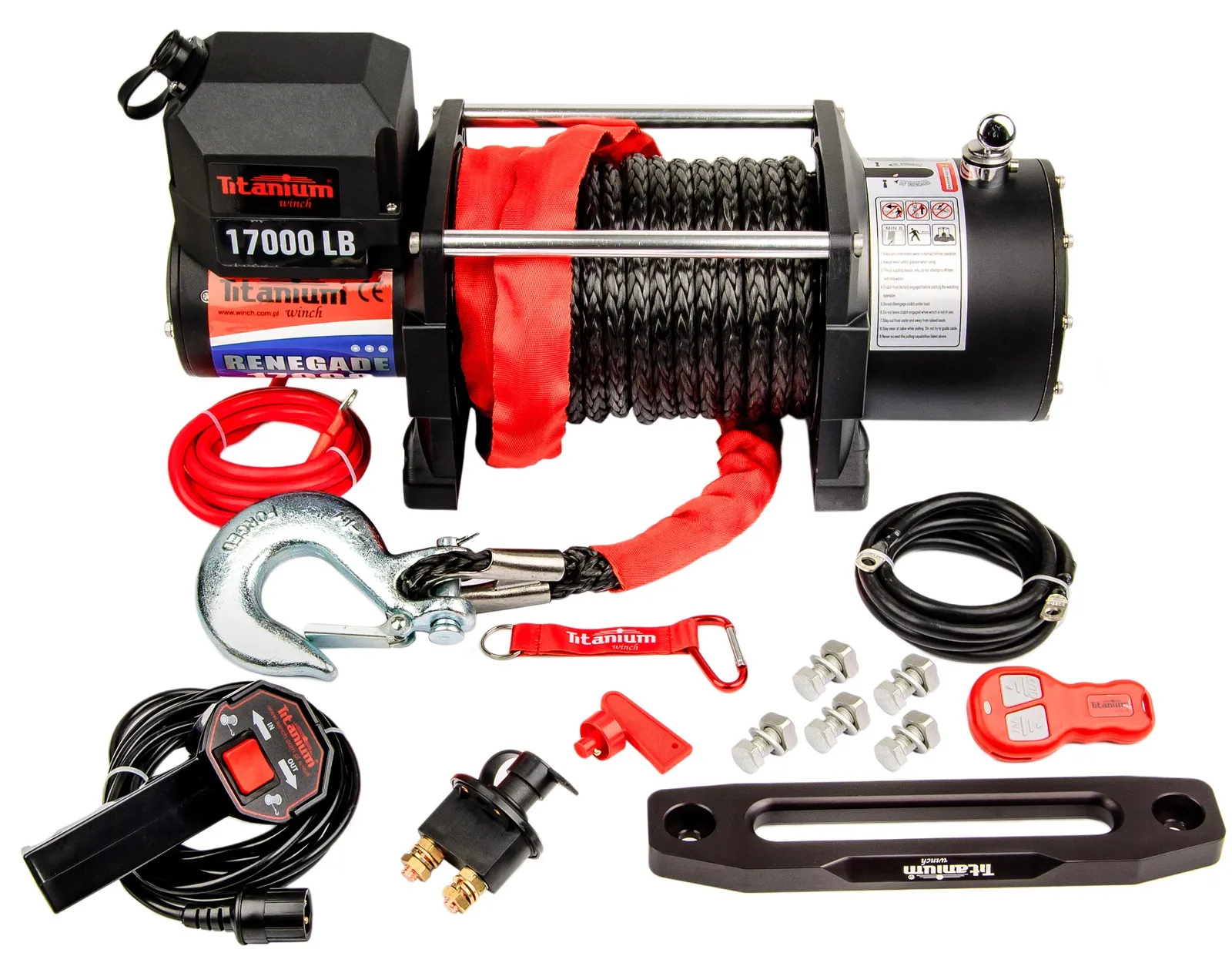 Wyciągarka wciągarka renegade 17000 lbs 24v lina syntetyczna ślizg TITANIUM WINCH