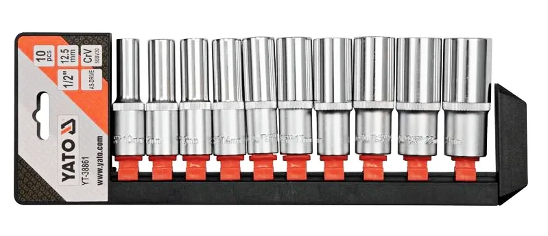 Nasadki udarowe klucze nasadowe długie 1/2" 10-24 mm zestaw 10el YT-38861 YATO