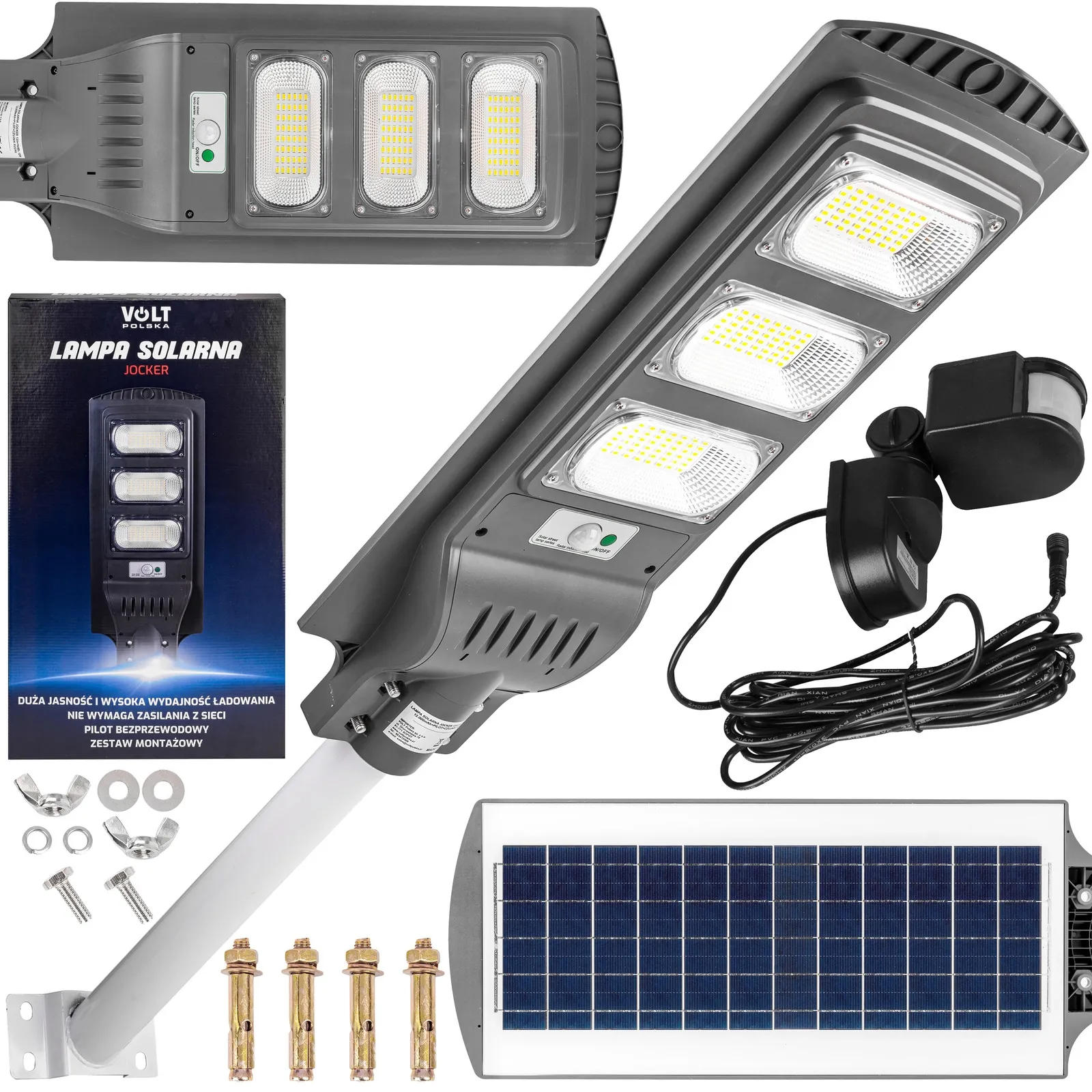 Lampa solarna latarnia uliczna ogrodowa led 120w czujnik ruchu VOLT POLSKA