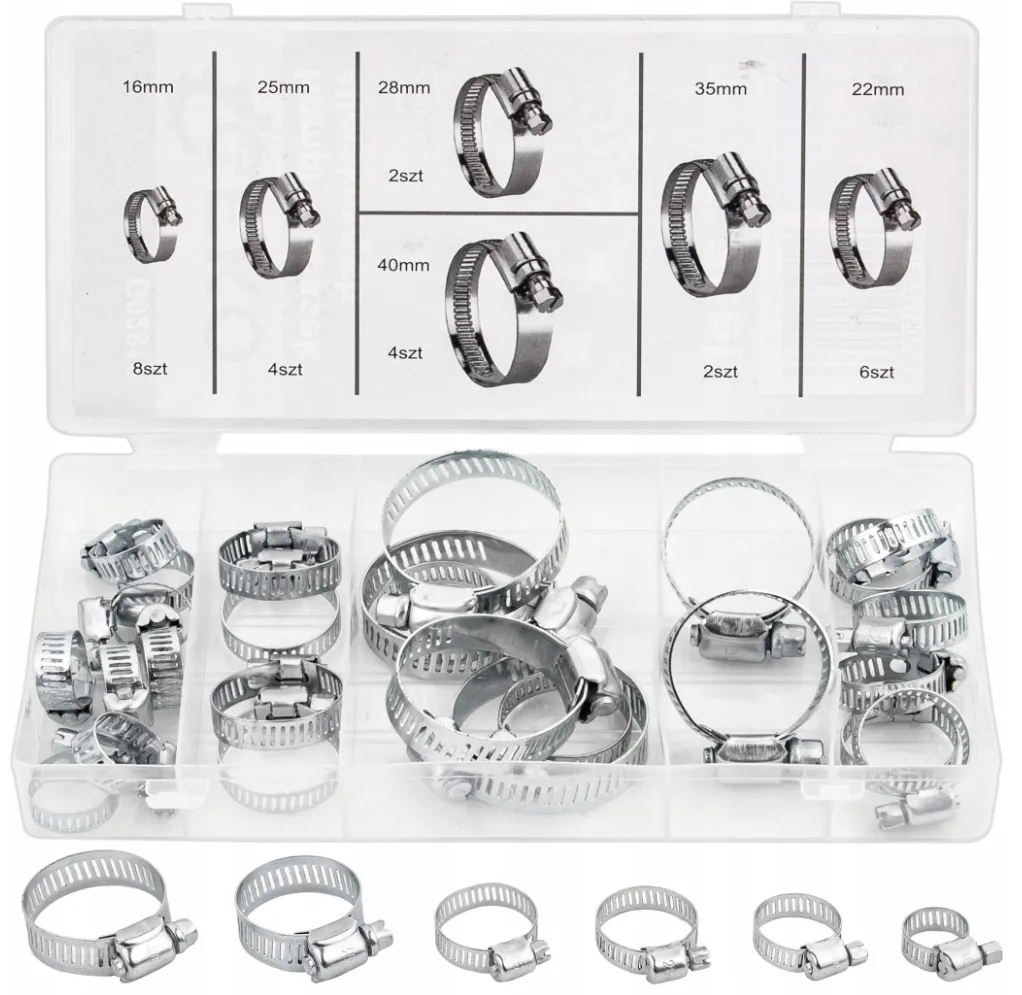Opaski ślimakowe zaciskowe metalowe cybanty obejmy nierdzewne zestaw 26szt GEKO