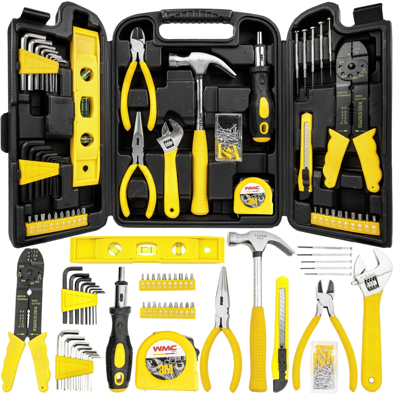 Zestaw narzędziowy klucze nasadowe imbudowe wkrętaki młotek bity 3/8" 130el WMC