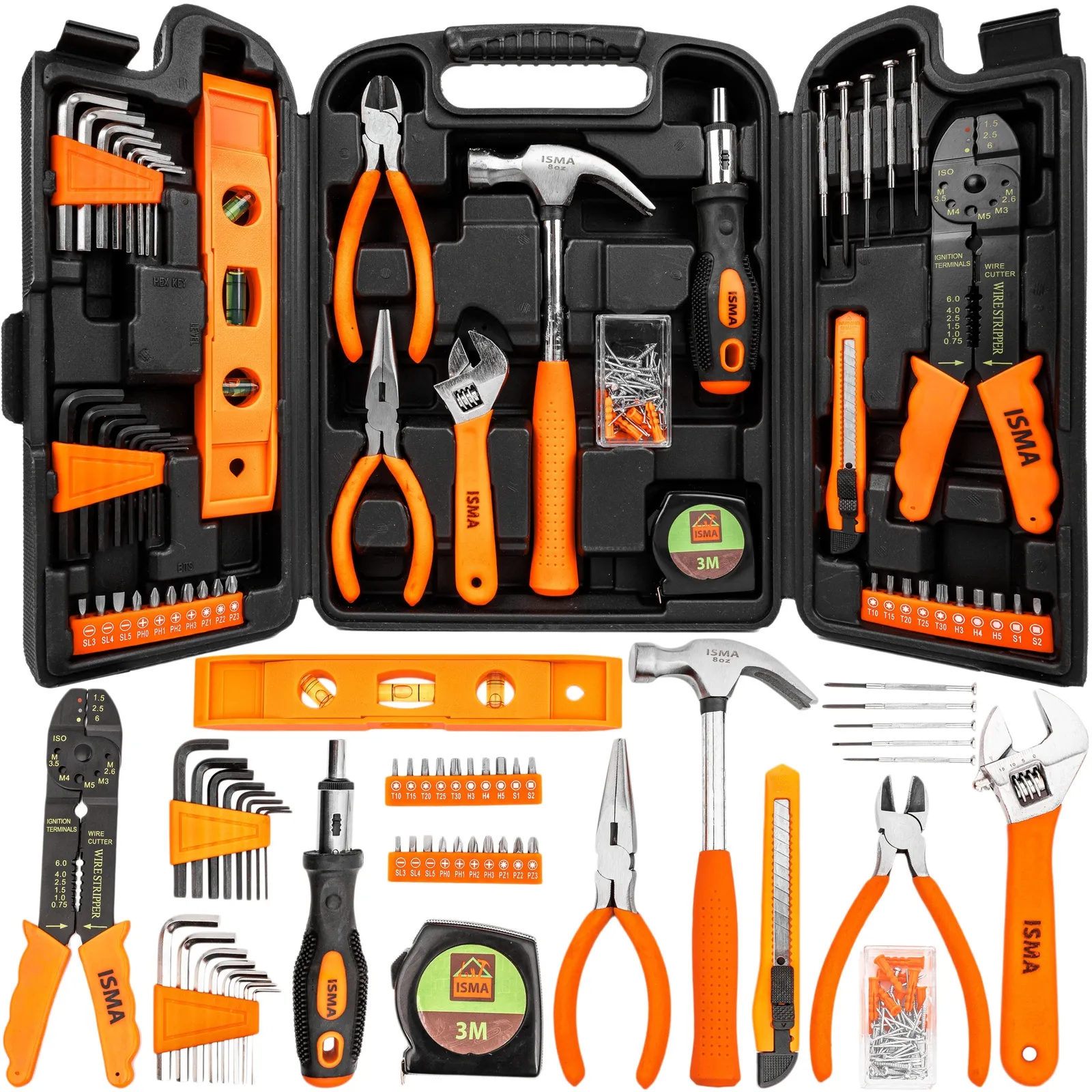 Zestaw narzędziowy klucze nasadowe imbusowe wkrętaki młotek bity 129el ISMA