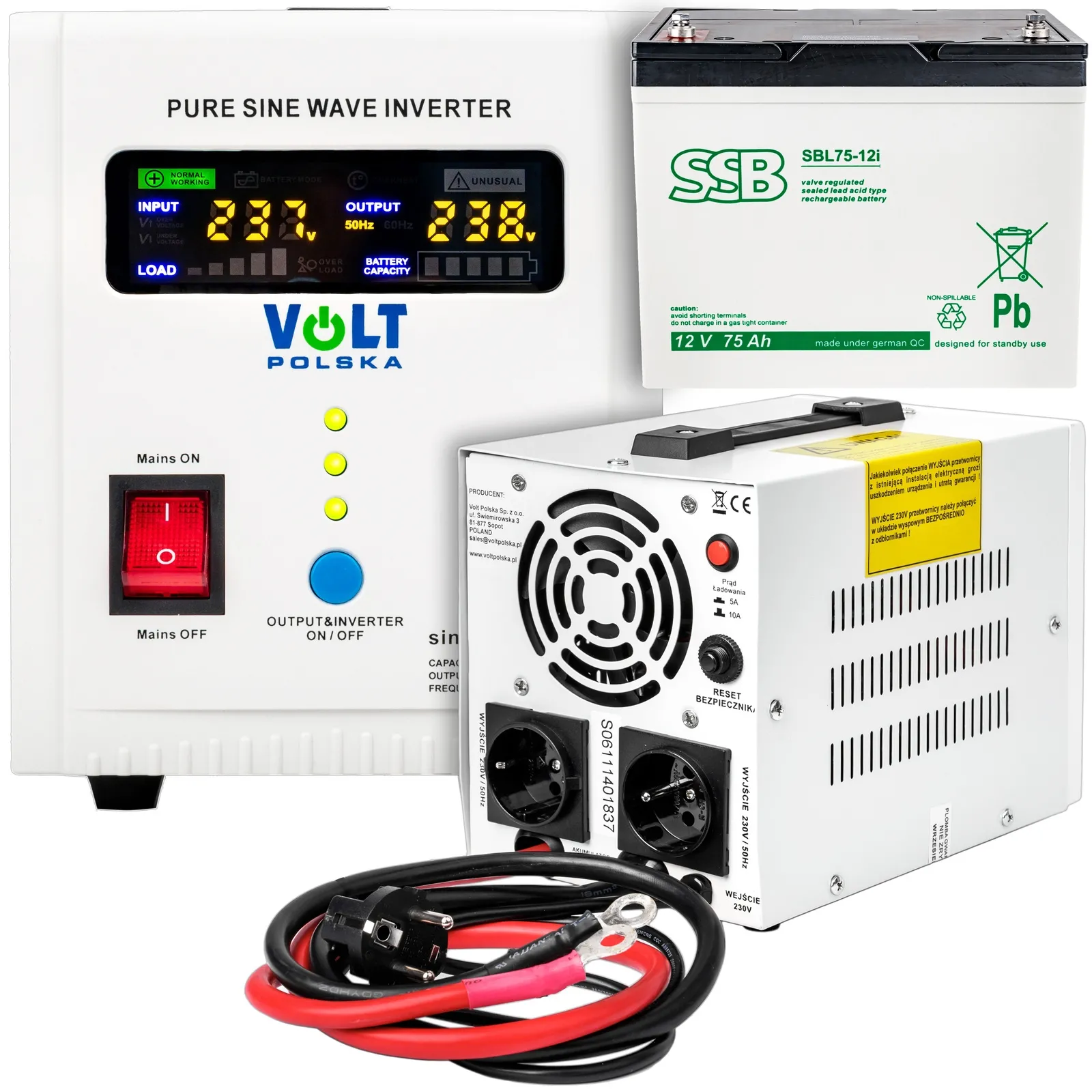 Zestaw awaryjnego zasilania - zasilanie awaryjne UPS 800w + akumulator 75AH VOLT POLSKA