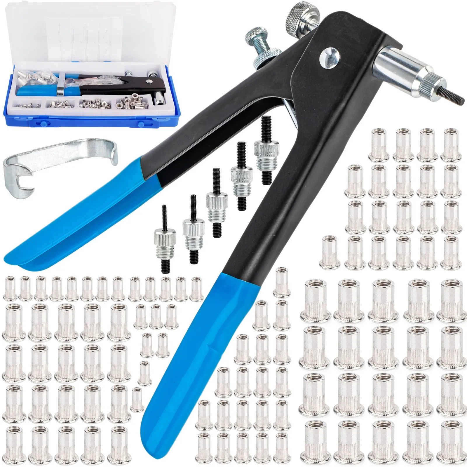 Nitownica ręczna z 5 końcówkami do nitonakrętek M3-M8 + 100szt nitów nitonakrętek FALON-TECH