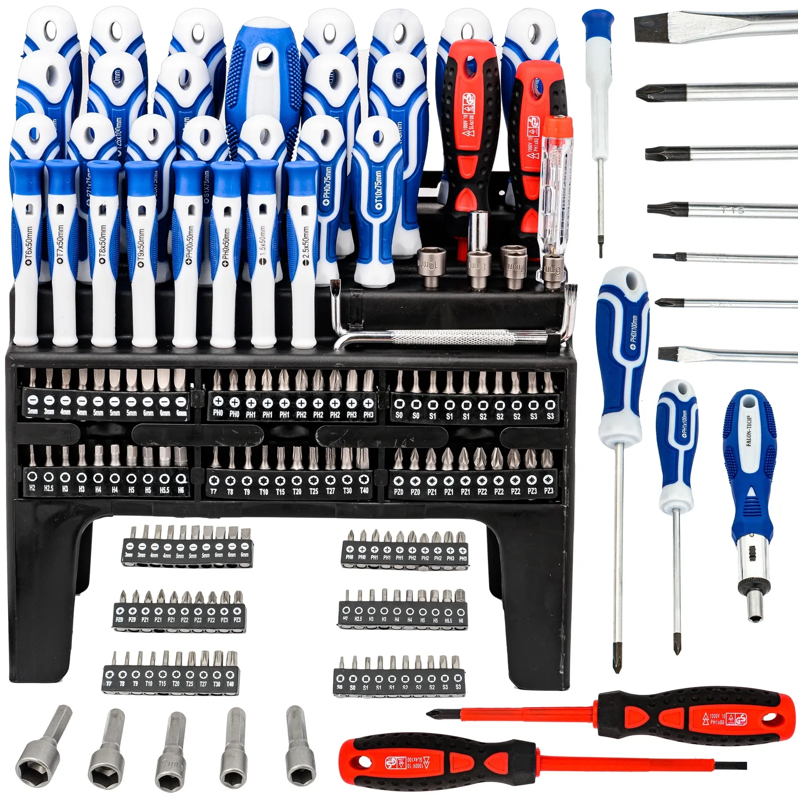 Zestaw śrubokrętów wkrętaków bity klucze nasadki imbusy torx z magnesem 100el FALON-TECH