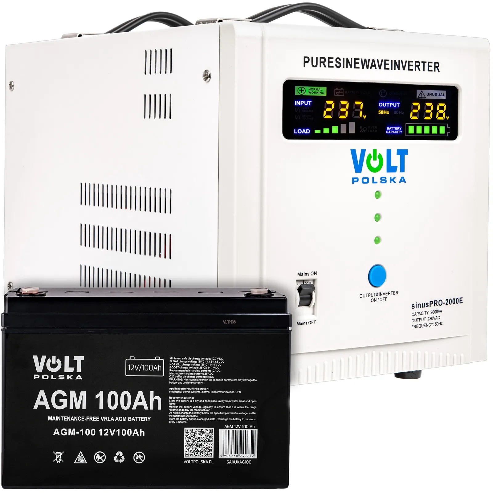 Zestaw zasilania awaryjnego - Zasilacz awaryjny sinuspro-2000E 12v + akumulator 100Ah VOLT POLSKA