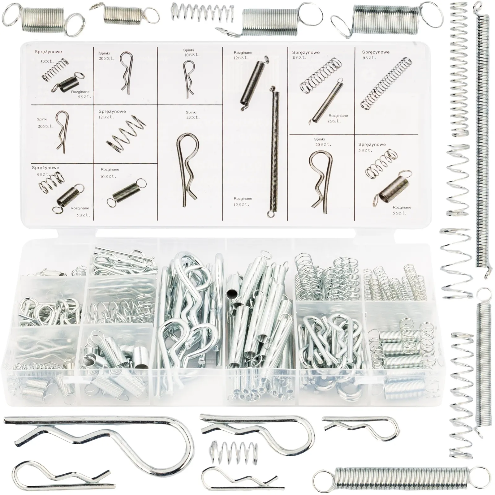 Zawleczki sprężynowe przetyczki sprężynki spinki rozginane rolnicze 175 szt FALON-TECH