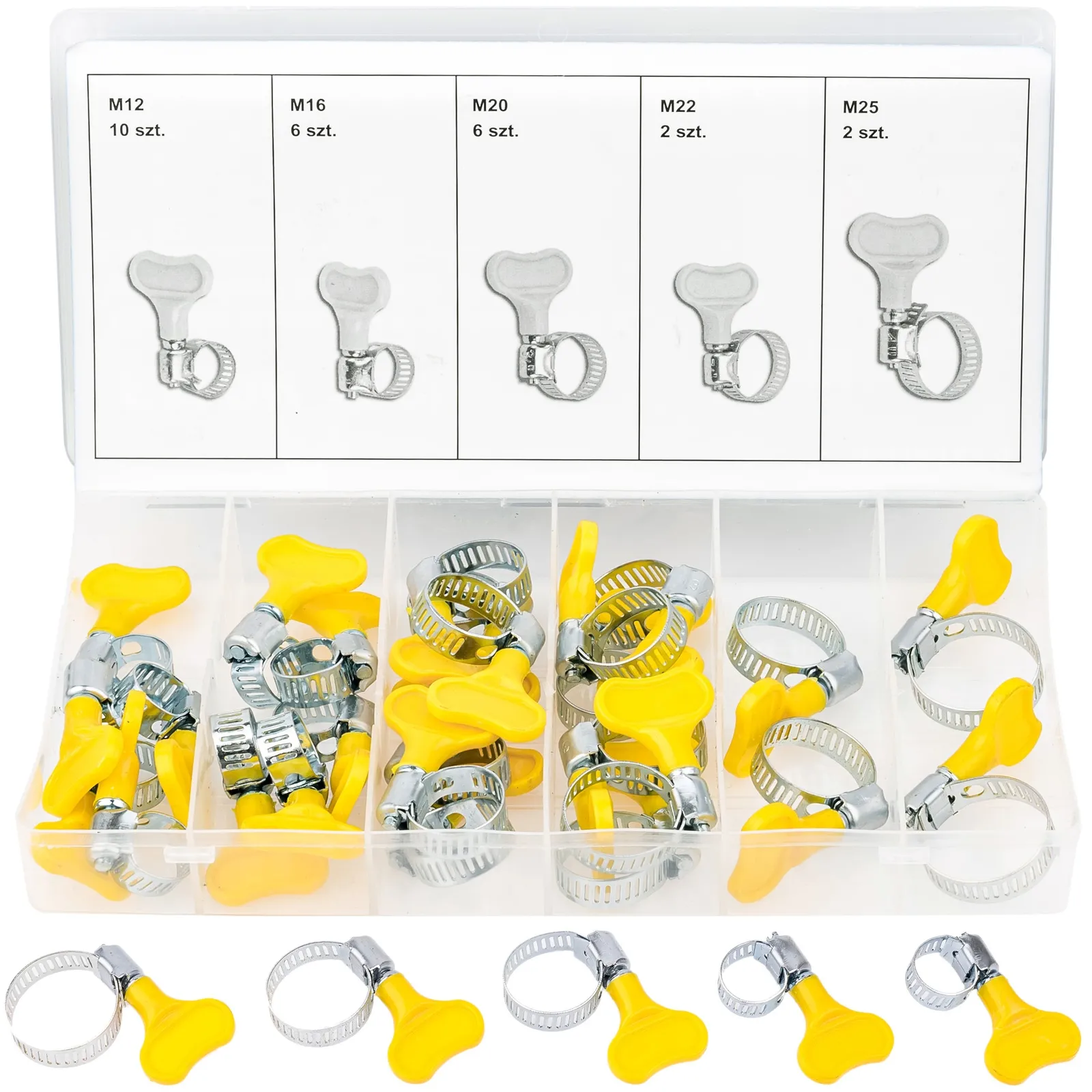 Opaski zaciskowe ślimakowe obejmy motylek m12-m25 26szt FALON-TECH