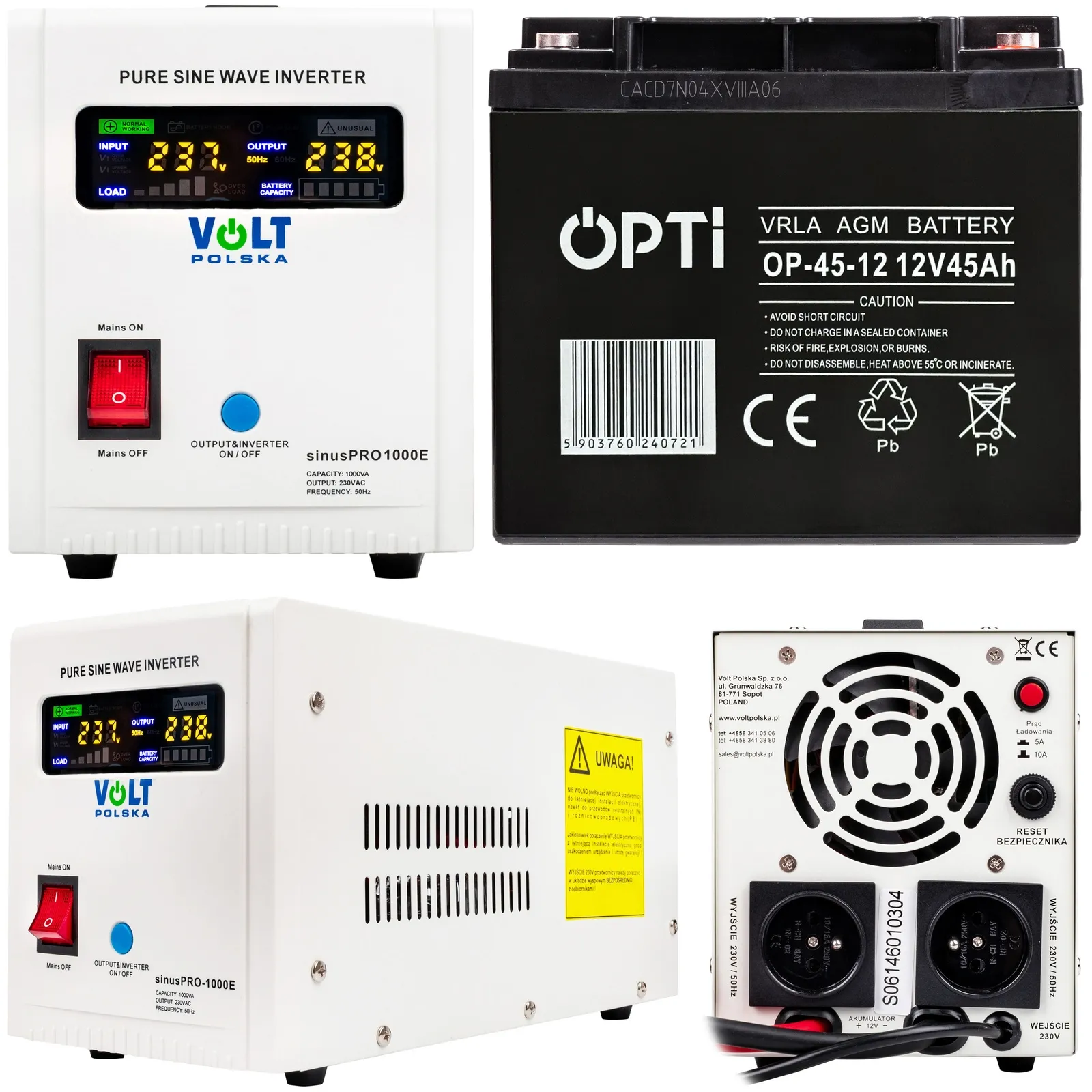 Zasilacz awaryjny przetwornica ups sinus 1000E akumulator 45ah VOLT POLSKA