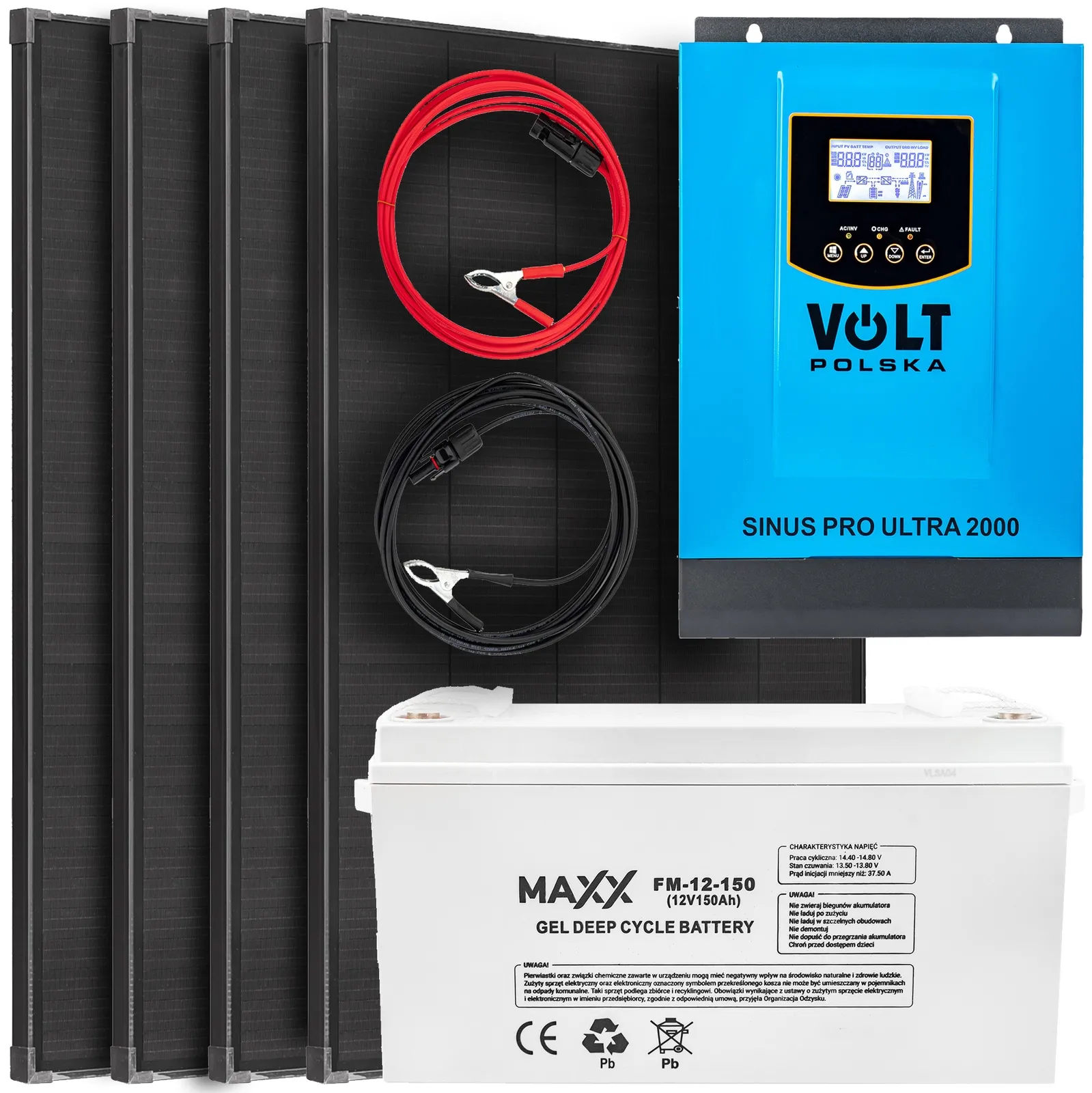 Zestaw solarny inwerter panel przetwornica 230V MPPT akumulator 150ah 2000W VOLT POLSKA