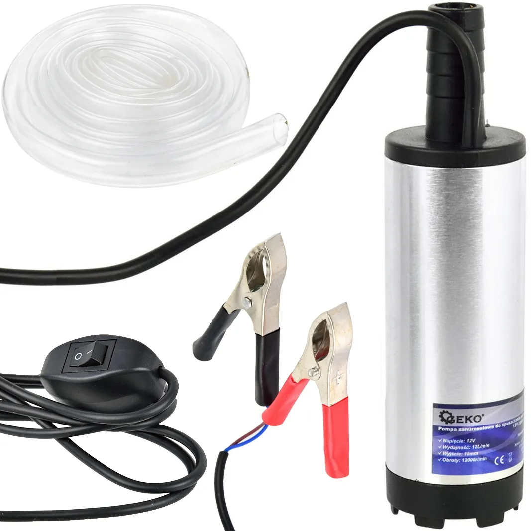 Pompka do spuszczania paliwa ropy oleju płynów - przewód 3m CPN 12V 37 mm GEKO