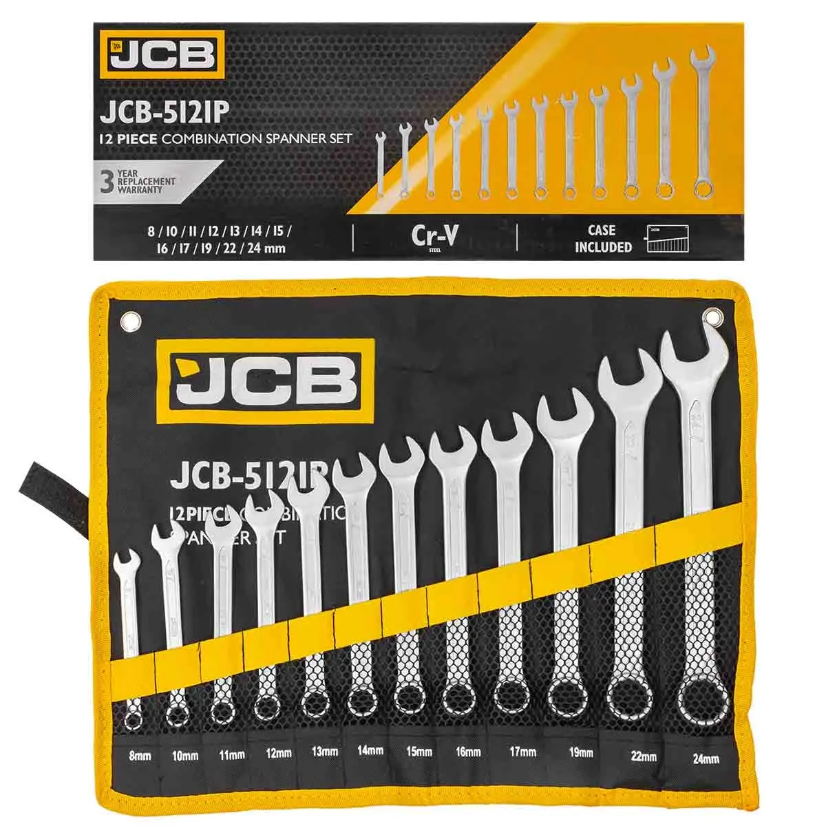 Zestaw kluczy płasko-oczkowych 8-24mm 12el. płachta JCB