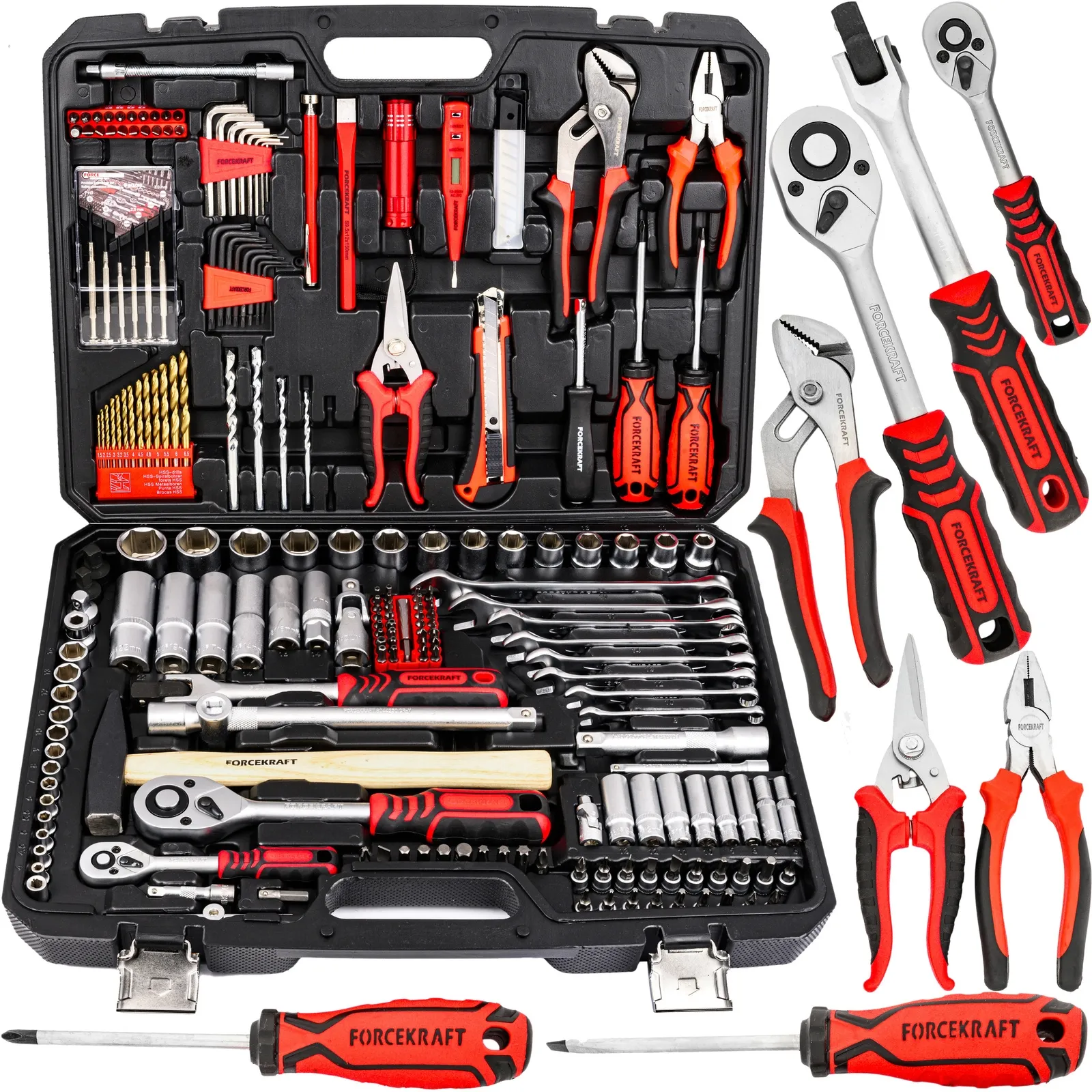 Zestaw narzędziowy kluczy nasadowych klucze płaskie torx nasadki 216el FORCEKRAFT