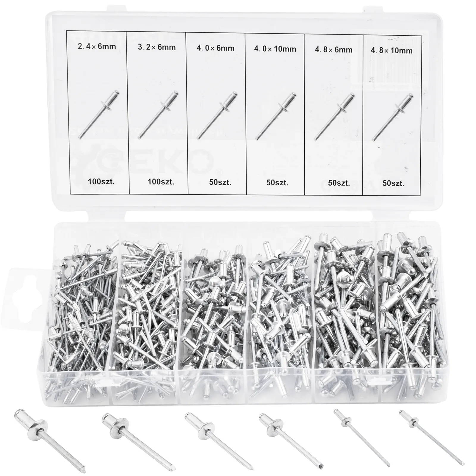 Zestaw nitów nity aluminiowe zrywalne nit do nitownica ręczna 400szt GEKO