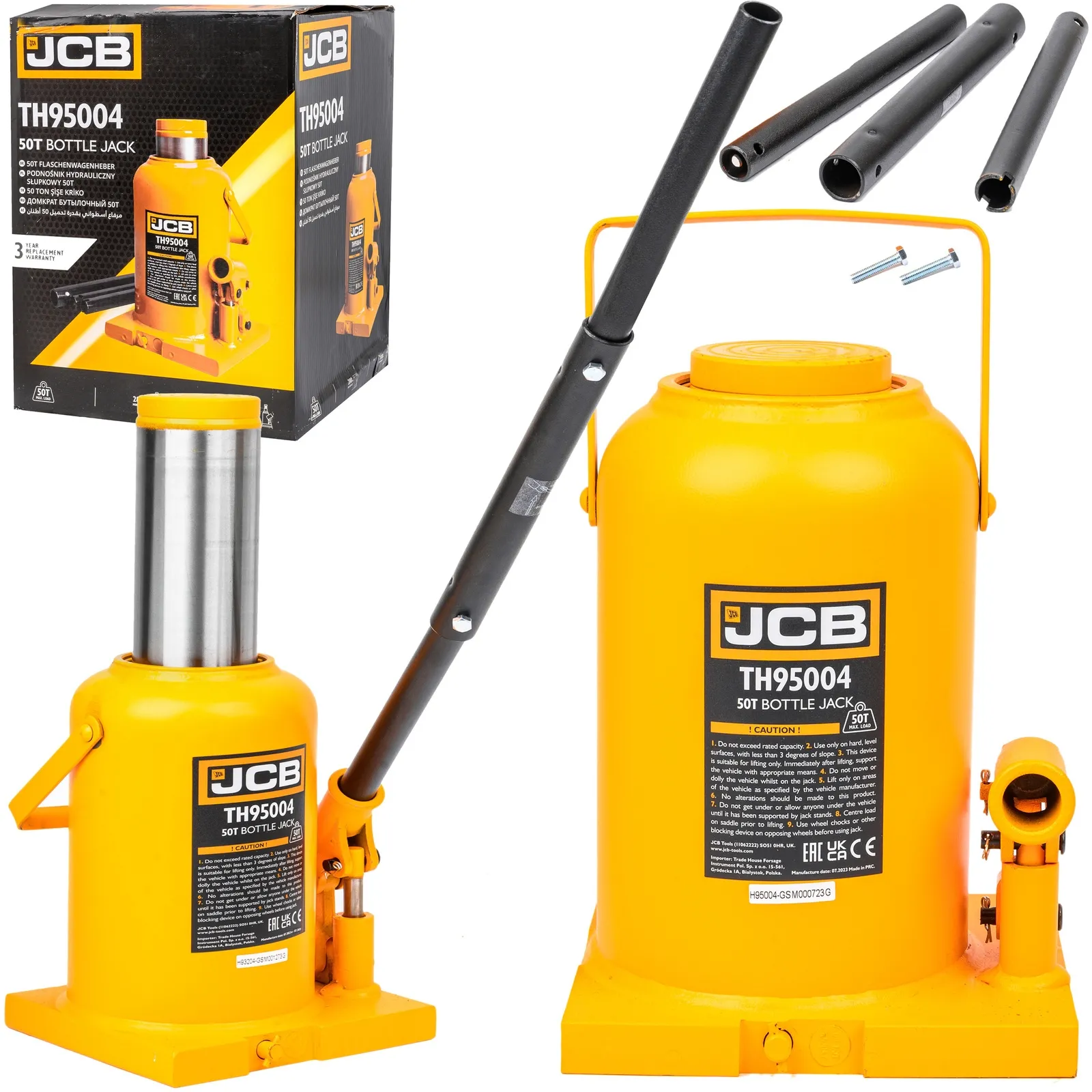 Podnośnik hydrauliczny słupkowy butelkowy maszynowy mocny lewarek 50 T JCB