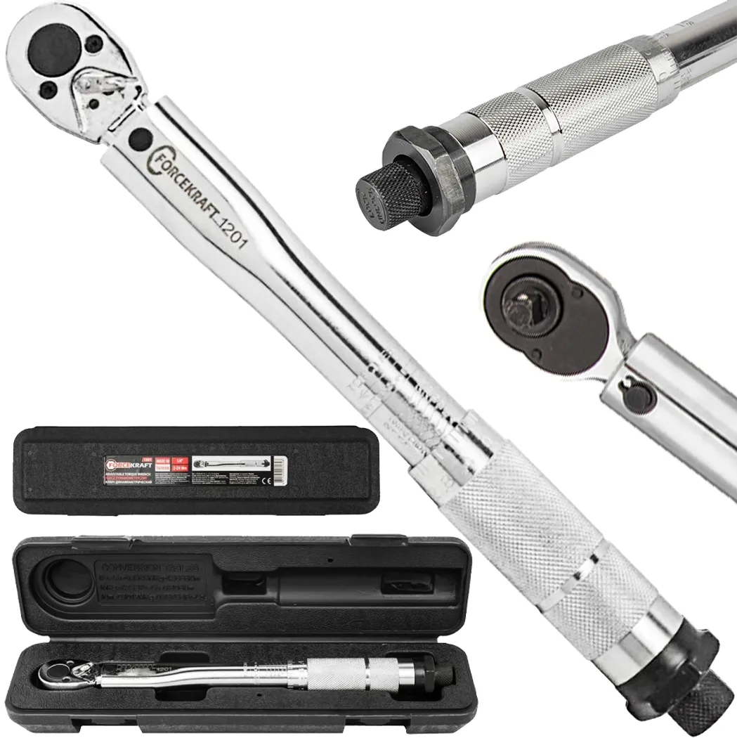 Klucz dynamometryczny do kół 1/4" 2-24Nm chromowany blokada grzechotka etui FORCEKRAFT