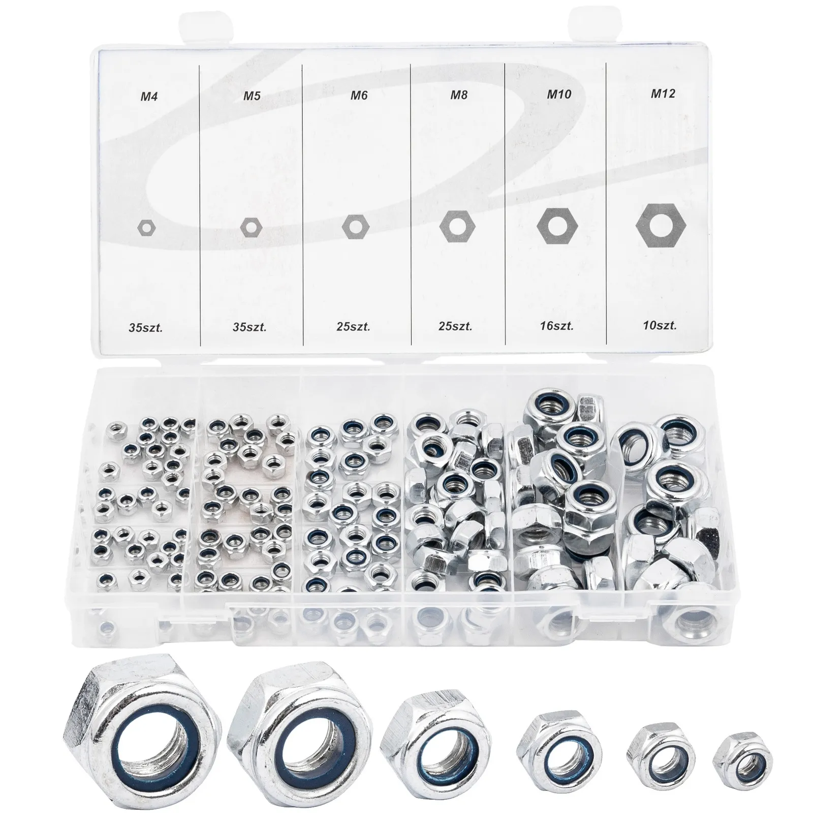 Zestaw nakrętek z uszczelnieniem nakrętki kontrujące M4-M12 146szt GEKO